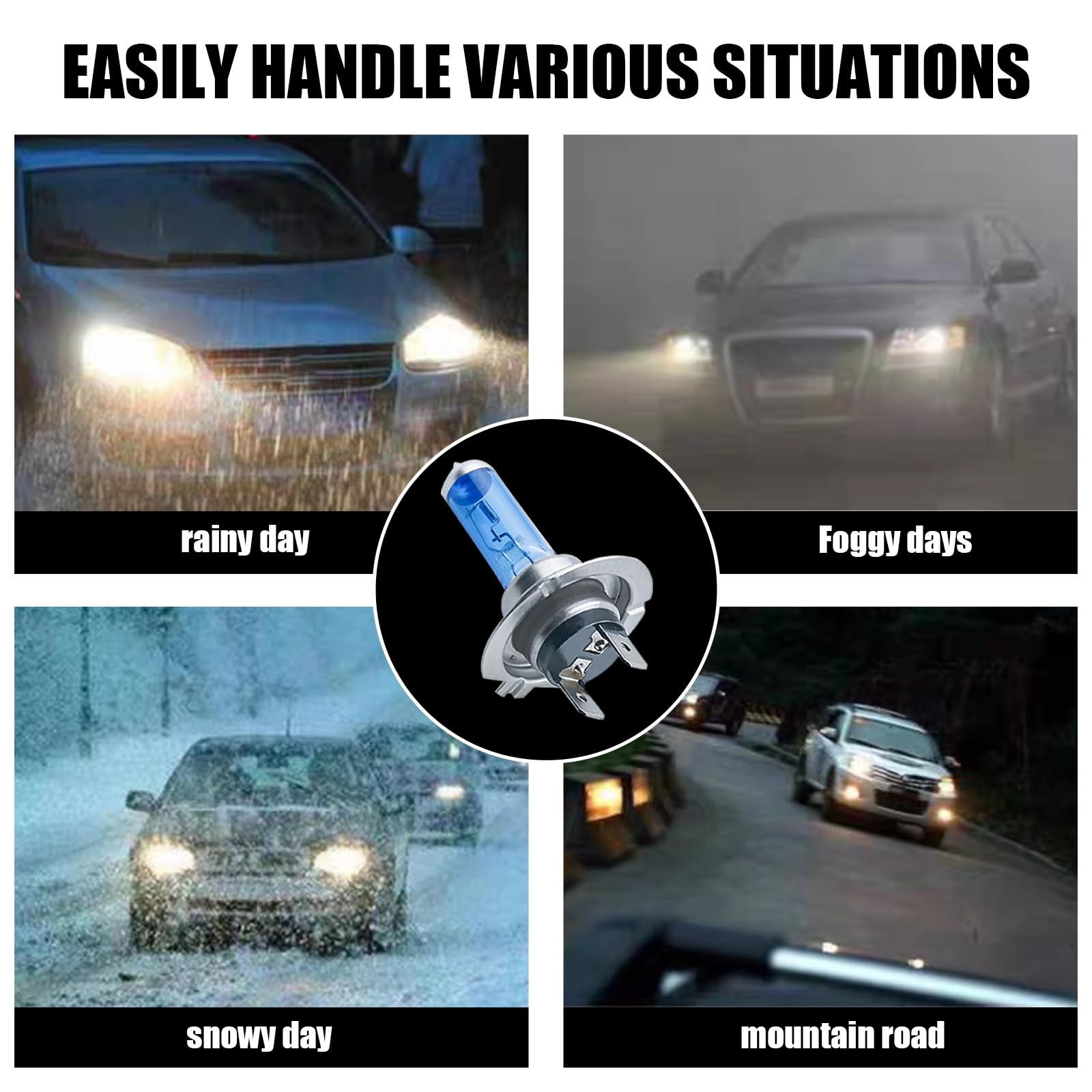 GKmow H7 Car Halogen Bulbs, 12V 100W Low Beam, 2 PCS, Universal Fit, White
