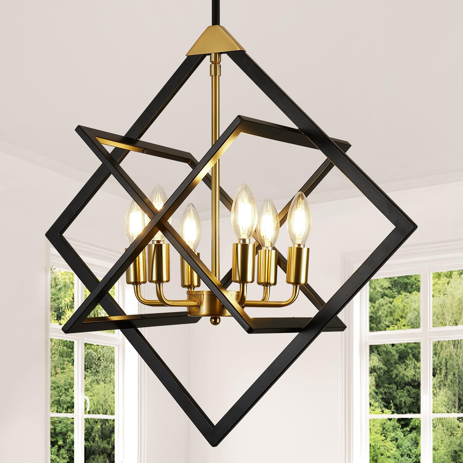 24 Modern Pendant Lights Kitchen Island  6-Light Black and Gold Farmhouse Pendant Light Fixtures  Industrial Hanging Pendant Lights Fixture for Kitchen Island Dining Room Hallway Foyer Entryway