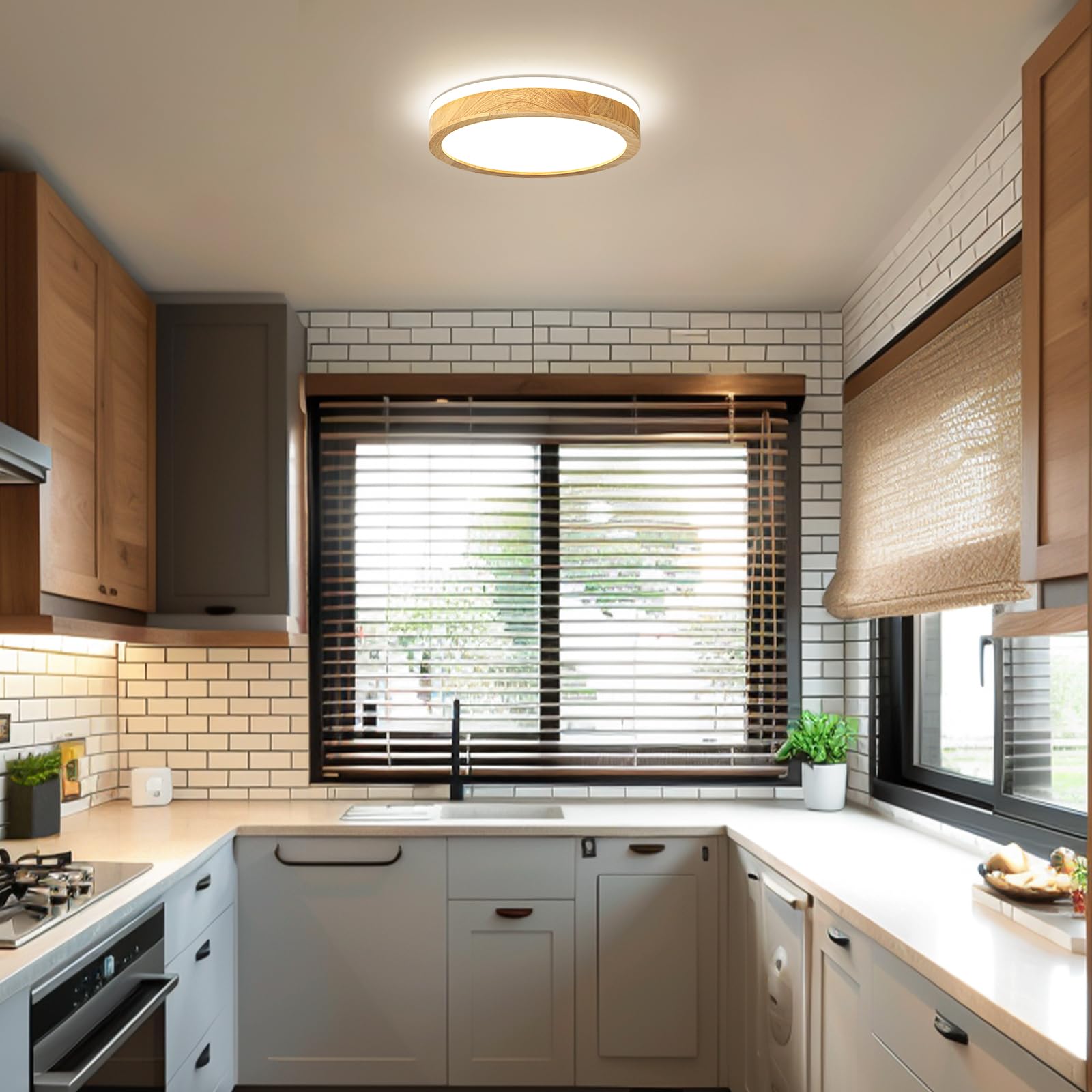 Pevfah Modern Dimmable Wood Flush Mount Ceiling Light  2700K-6000K 5Cct Round Close To Ceiling Lighting Fixtures  Minimalist Led Ceiling Lamp For Bedroom  Kitchen  Hallway  Laundry Room-11.81In