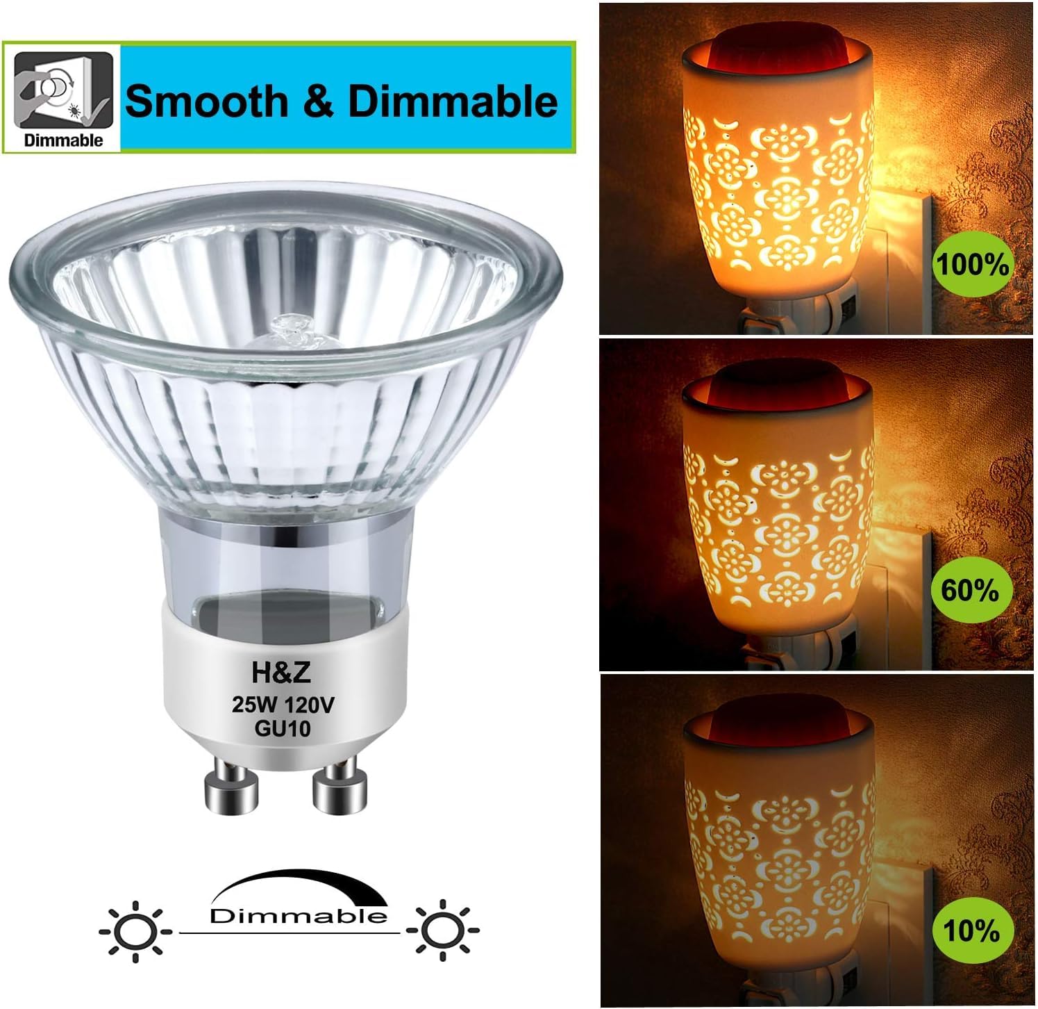 Rnyloas GU10 25W Halogen Light Bulbs - 6pcs Clear Glass Dimmable Candle Warmer Bulbs, MR16 Base for Track Lighting