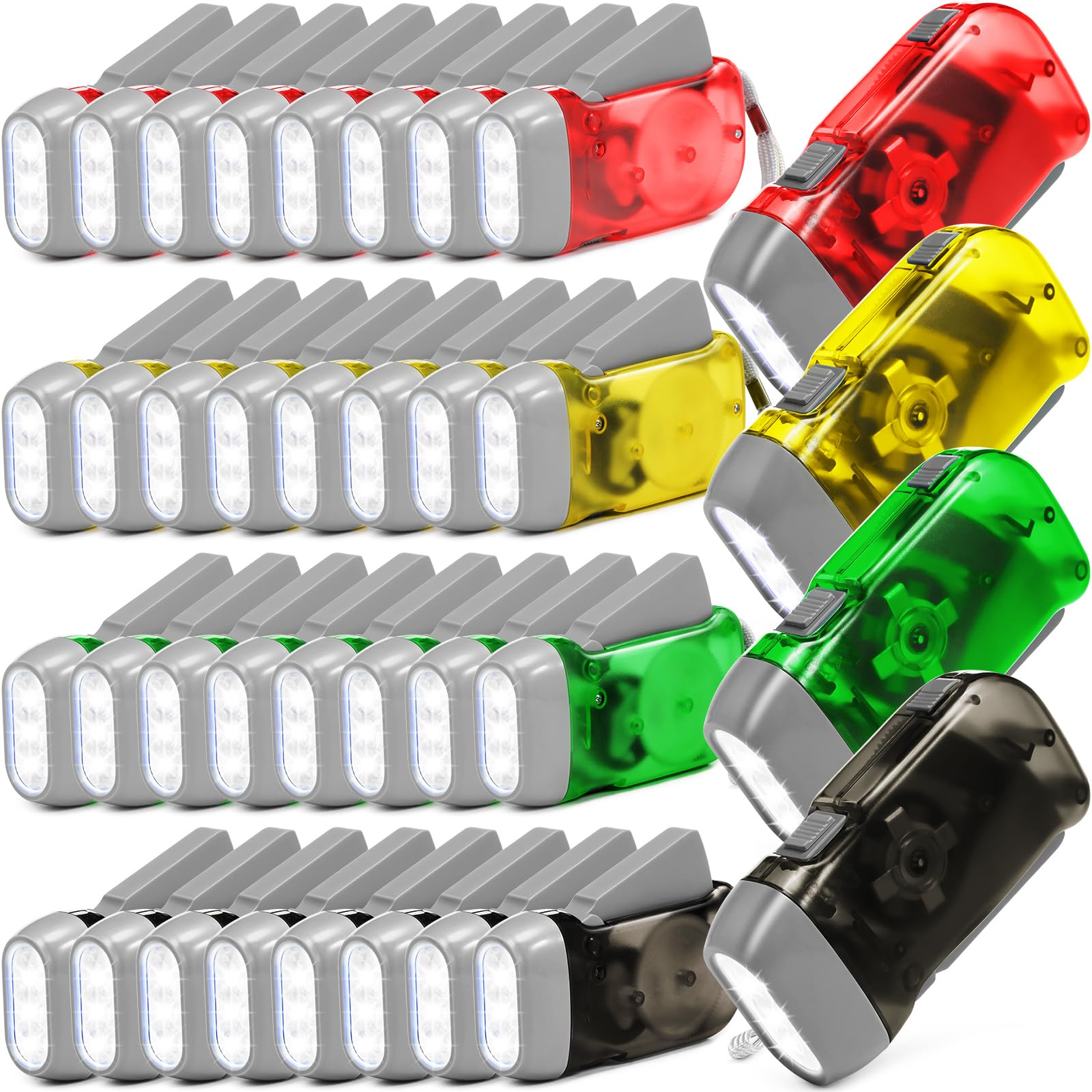 Mudder 24 Pack Hand Crank Flashlight No Battery Emergency Flashlight, Self Powered Portable Light Dynamo Torch for Survival Kit 