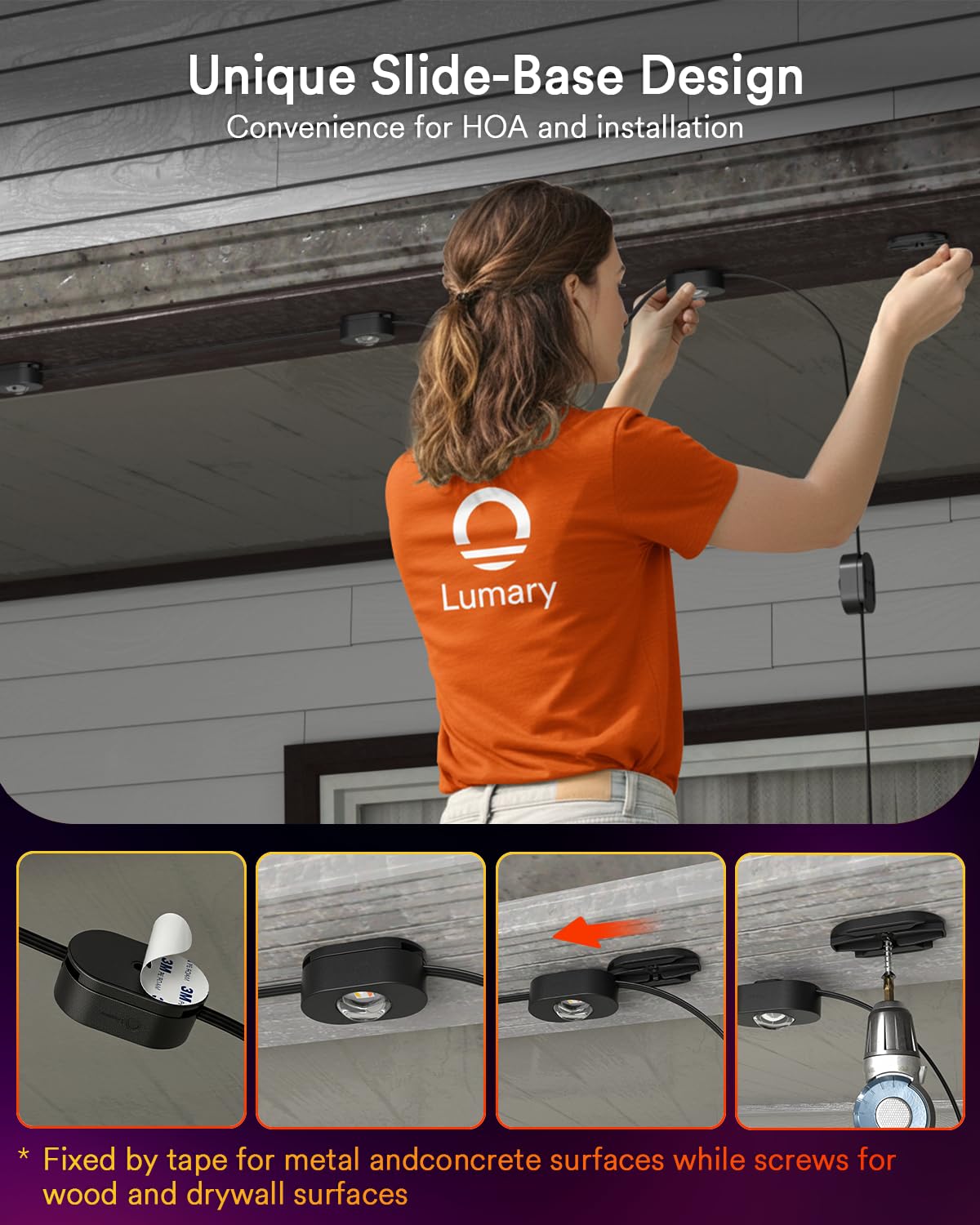 Lumary Smart Outdoor Lights 100ft, 60 RGBAICW LEDs, 3600lm, Remote Control, Black, Gen2-Model L-PO60F2, Perfect for Halloween
