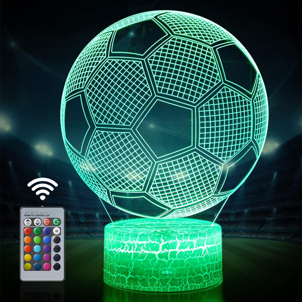 SEVEN LADY 3D Soccer Lamp Night Light with Remote & Touch Control, USB & Battery Powered, Multiple Colors, Best Gift for Kids