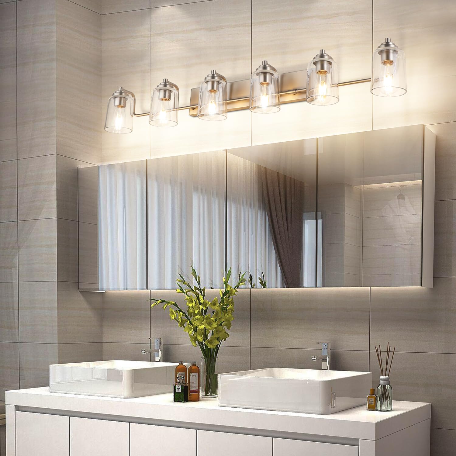 Solfart 6 Light Bathroom Lights For Bathroom Brushed Nickel Vanity Light Bathroom Vanity Lighting Bath Light Fixtures Over Mirro