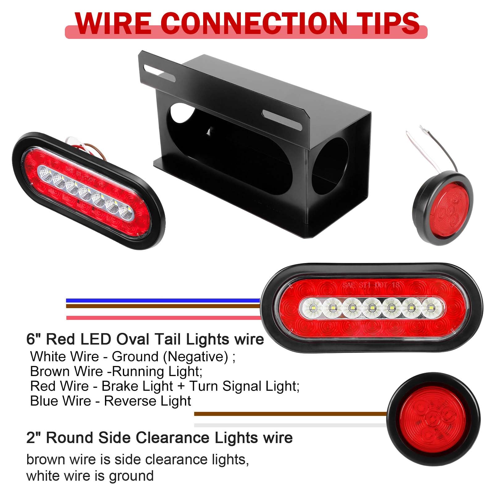Cyfie Trailer Light Boxes, 2Pcs Steel Waterproof Trailer Tail Lights With 2 Inch Round Side Marker Lights And 6 Inch Oval Led Tr