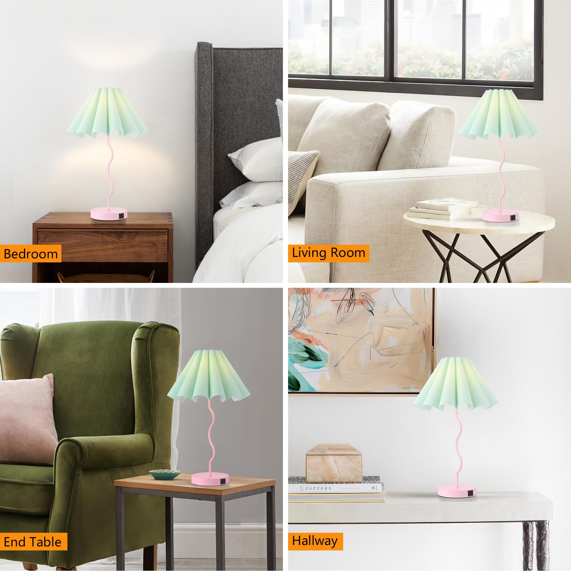EOEYYOYB Pleated Table Lamp, Linen Lampshade, Modern Design, Pink, Model 2097