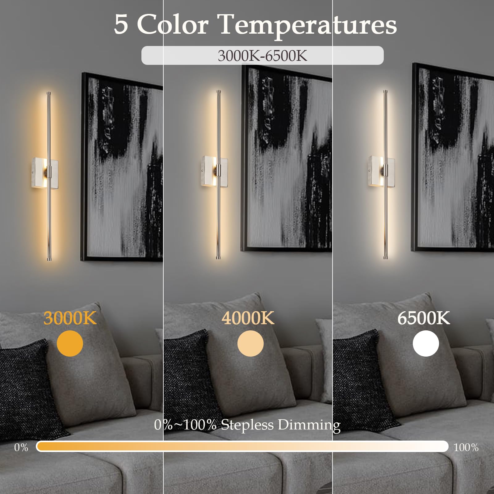 Goosebrite LED Wall Sconces Set of Two, Dimmable, Remote Control, 5 Colors, Oil-Rubbed Bronze, Hardwired, 3000K-6500K