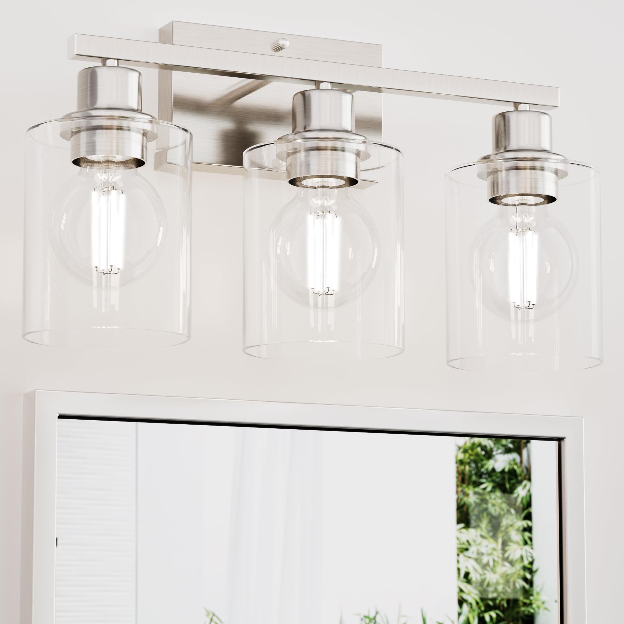 Dekang 3-Light Bathroom Vanity Light, Brushed Nickel Wall Sconce With Clear Glass Shades