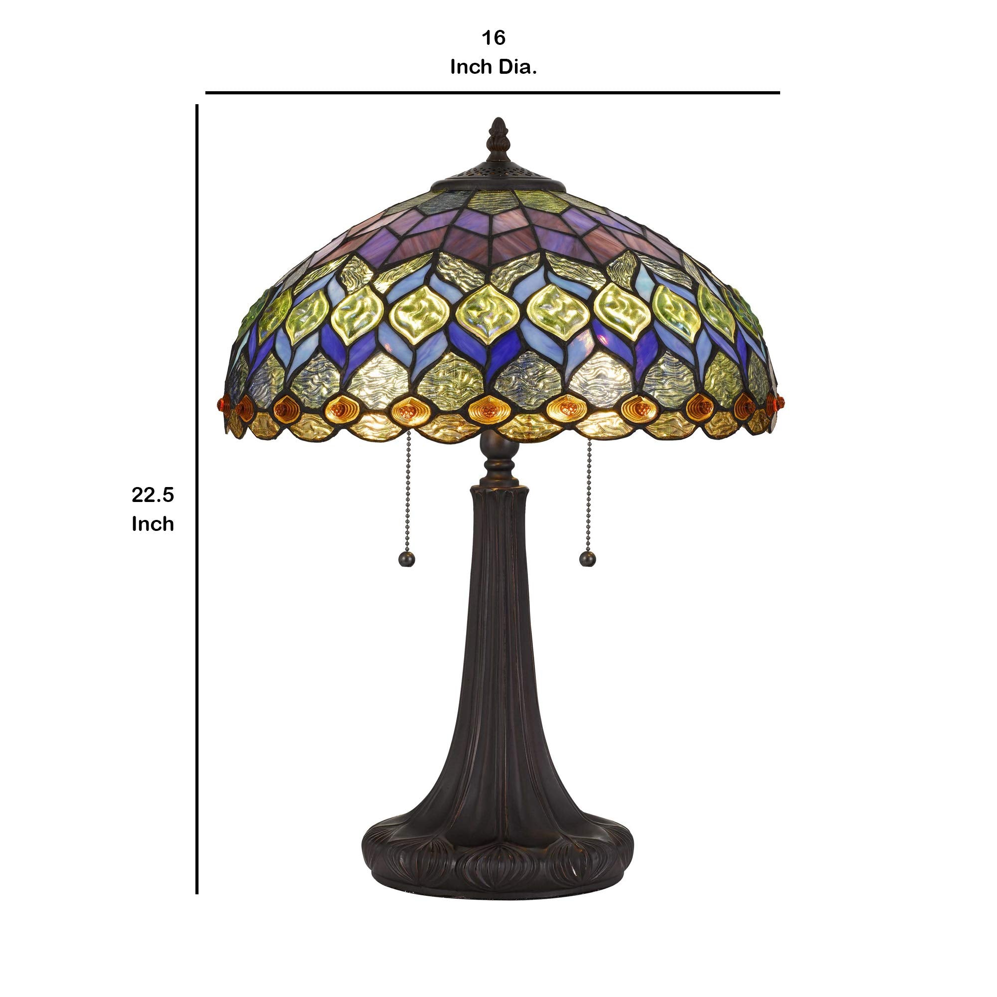 Benzara Tiffany Table Lamp 120W Engraved Base 22.5x16x16 in Multicolor Model BM233347