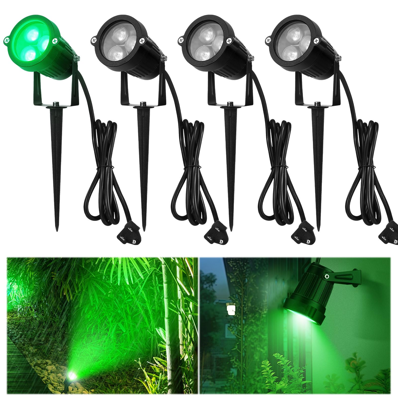 Rossesay 4 Pcs Green Spotlight Outdoor St. Patricks Day Spotlight Plug in Landscape LED Lighting Waterproof 12w Ip66 Flood Ligh