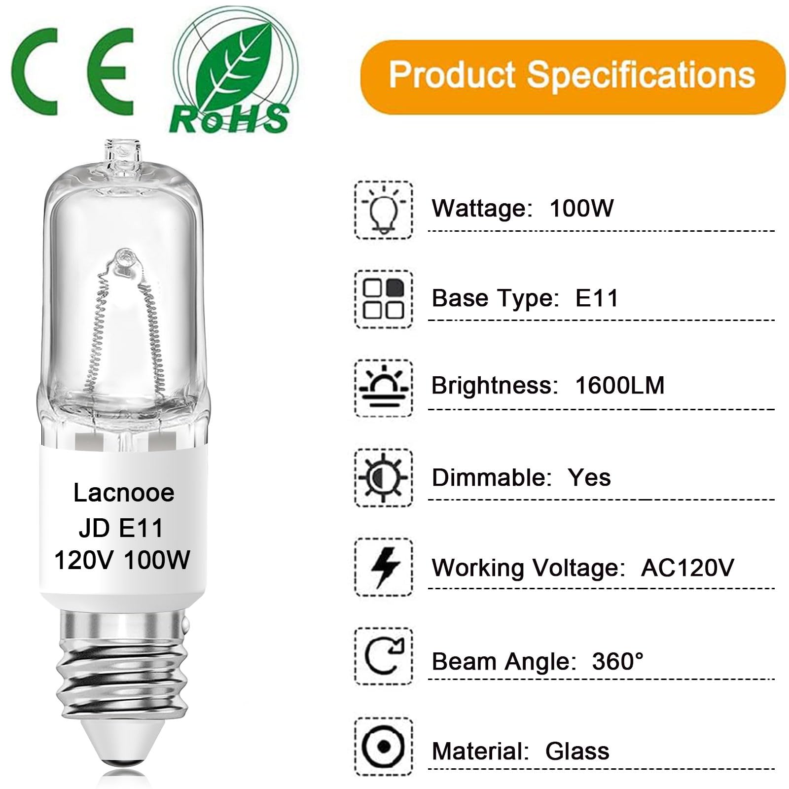 E11 Bulb, Jde11 120V 100W Halogen Light Bulbs, T4 E11 Mini Candelabra Base, Dimmable 2700K Warm White, 4Pcs E11 Light Bulb For C