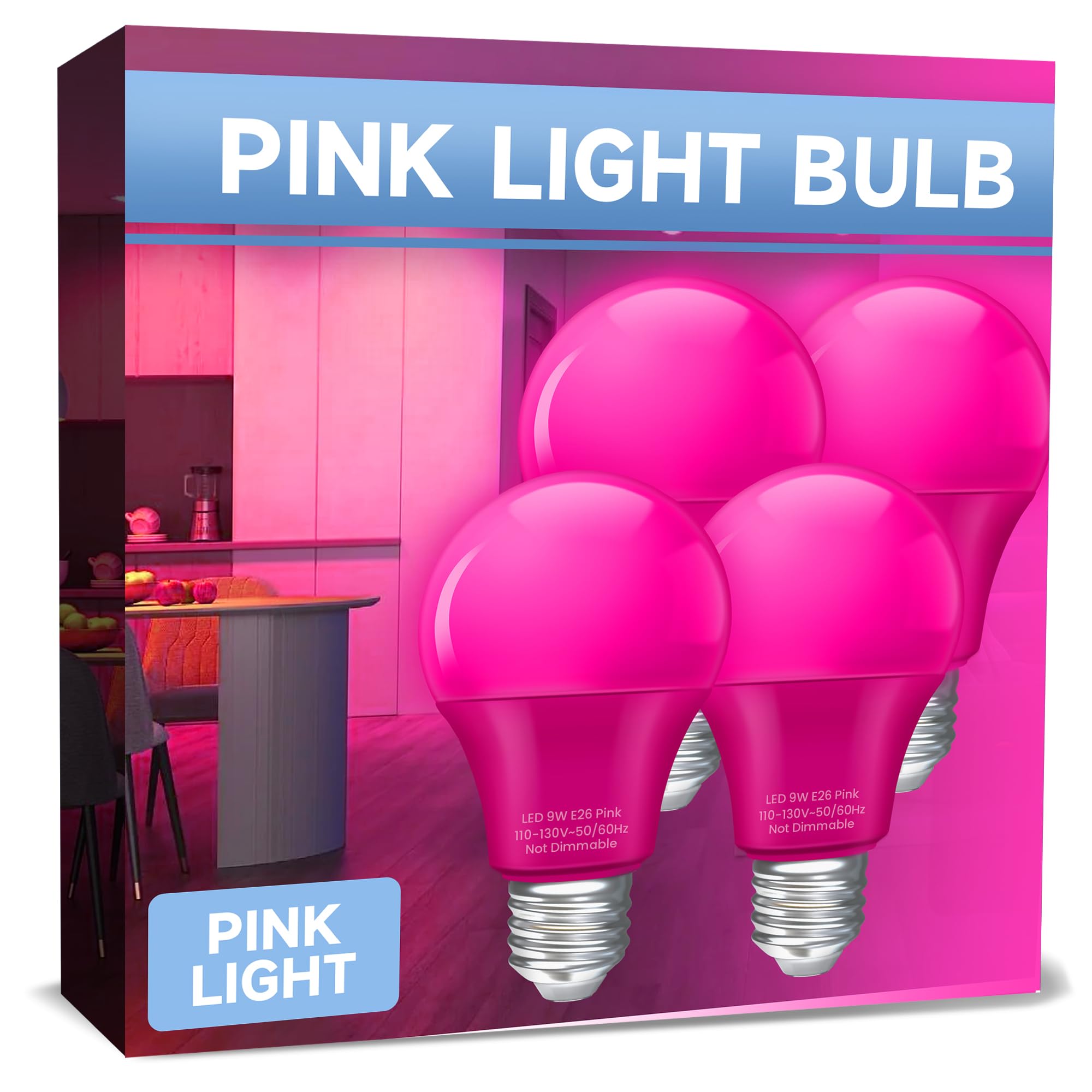 Unilamp Pink Light Bulbs: A19 9W Colored Light Bulbs  60 Watt Equivalent  Pink Light For Halloween Decoration  Christmas Decor  Holiday Party Lighting  Home Porch Lighting  4 Pack