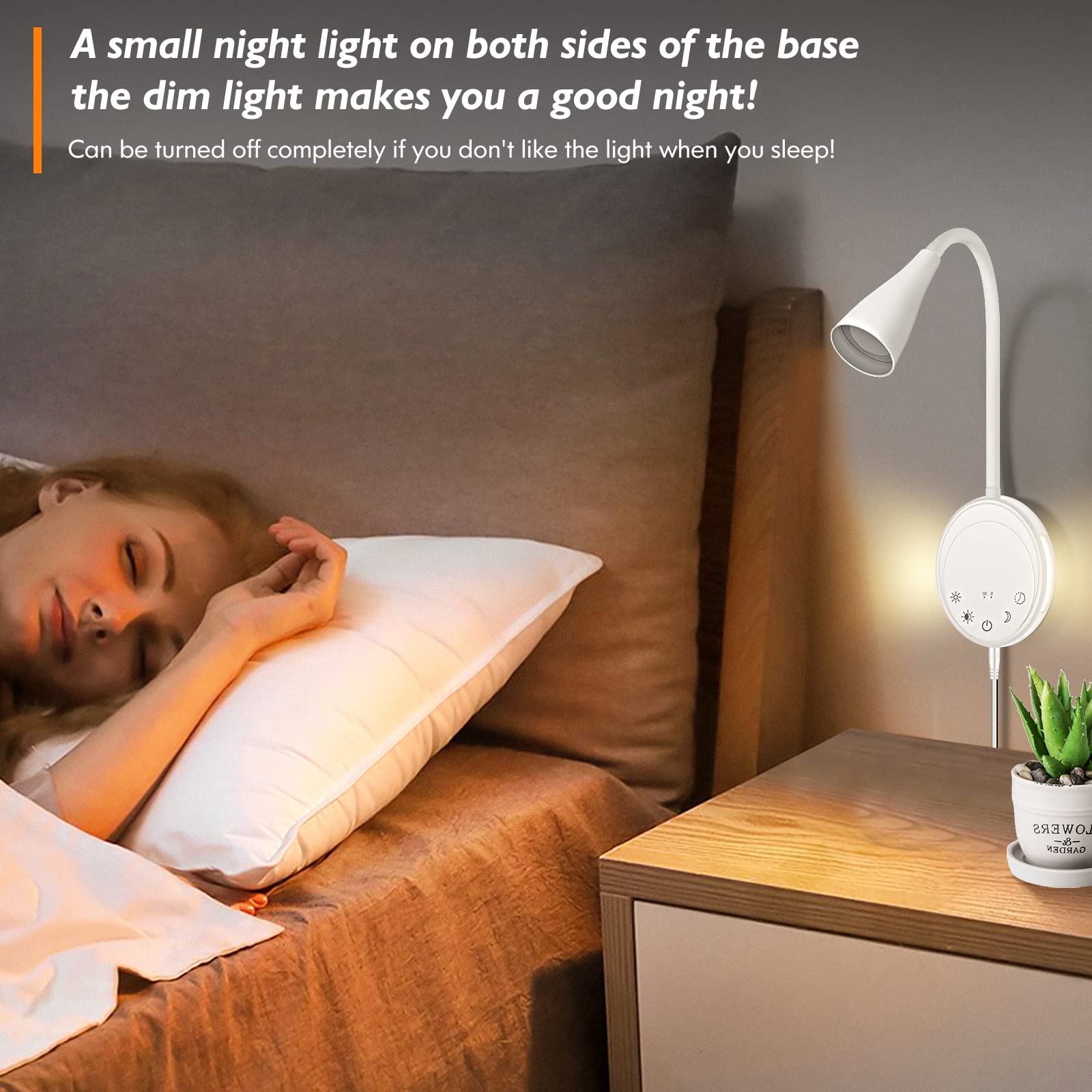 Sankedou Led Wall Mount Reading Light, Bedside Reading Lights With Touch Control, 5 Dimmable, Usb Output, Night Light & Timers,