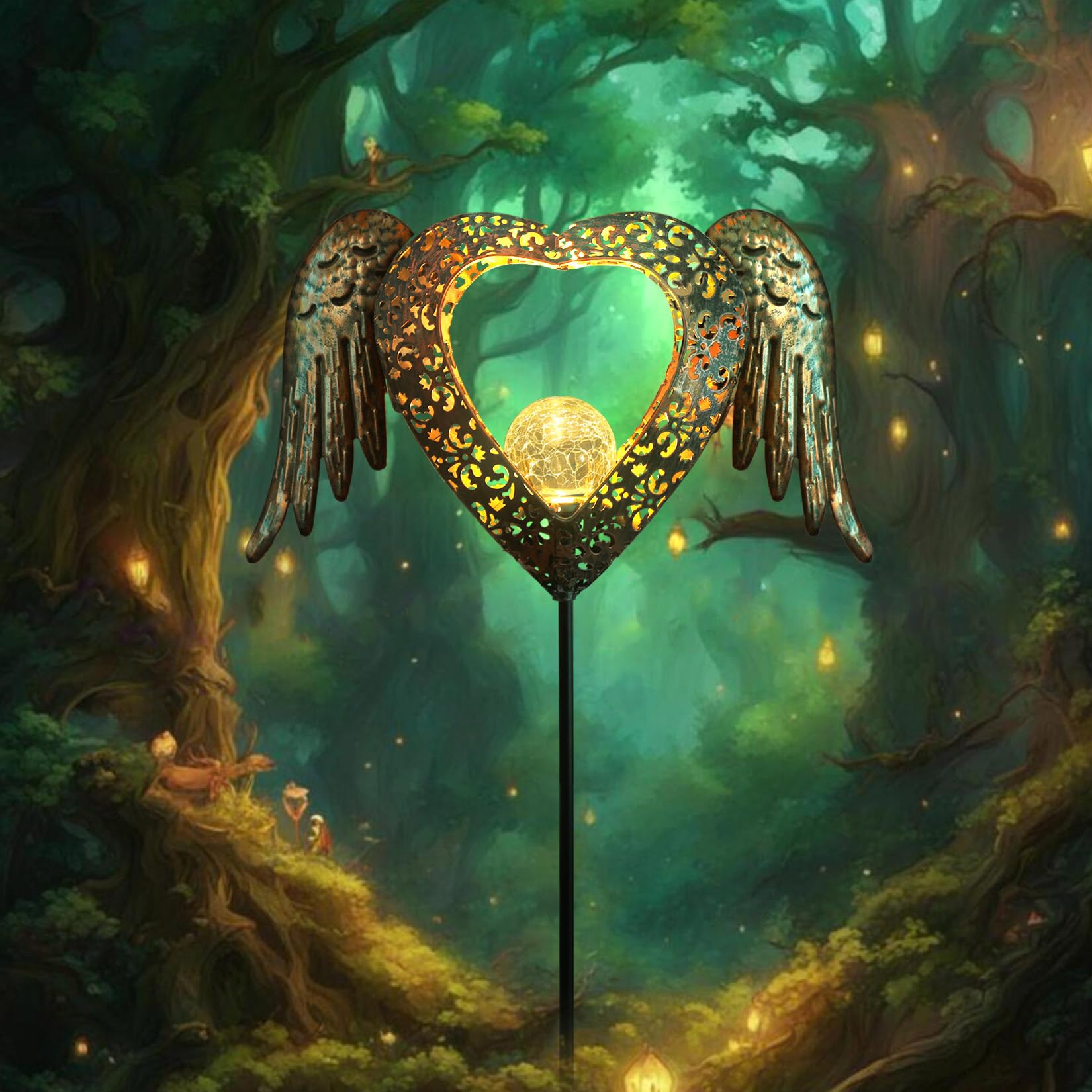 Kaixoxin Leds Solar Stake Lights For Garden Metal Warm White, Memorial Gift - Perfect As Remembrance & Sympathy Gifts (Heart-Bro