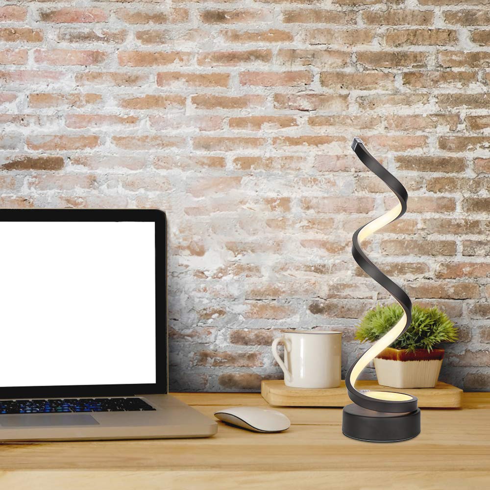 Elinkume Modern Led Table Lamp, 12W Dimmable Minimalist Design, Black Warm White, Model Tb-Tl008-Bwo, Perfect For Bedroom & Office