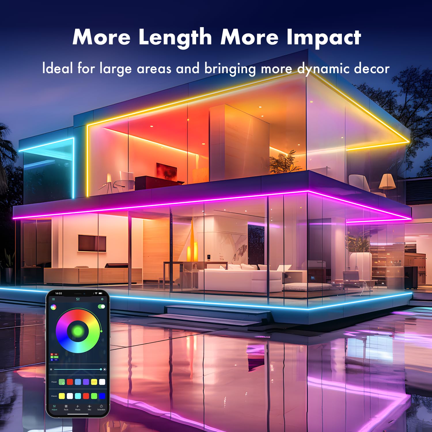 TFZBA LED Strip Lights, RGB 164FT, IP67 Waterproof Neon Rope Lights, Music Sync, Remote Control, for Bedroom, Living, Gaming, Party