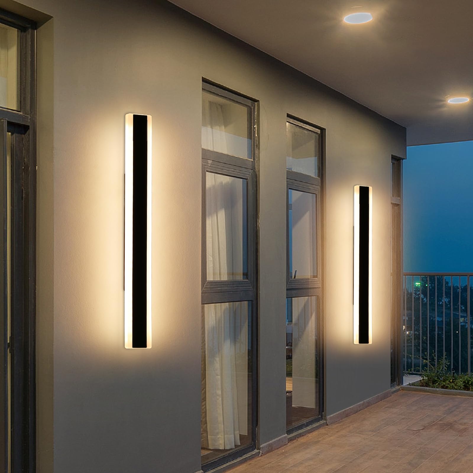 Mikeru 2-Pack Outdoor Wall Light Fixtures, 31.4" IP65 Waterproof Iron, Warm White, Model FTBD-2PACK