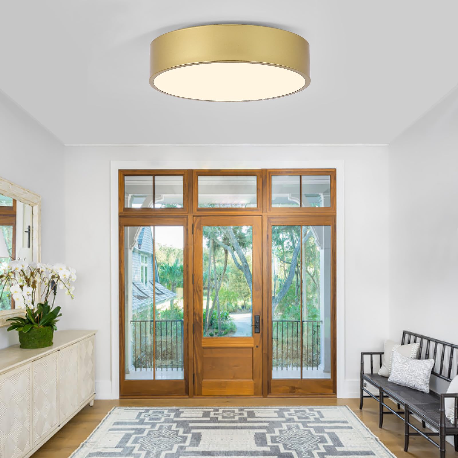 POLITAMP Modern Gold Flush Mount Ceiling Light, 2-Light Acrylic Shade, 11.8", Contemporary Design for Hallway, Foyer, Kitchen