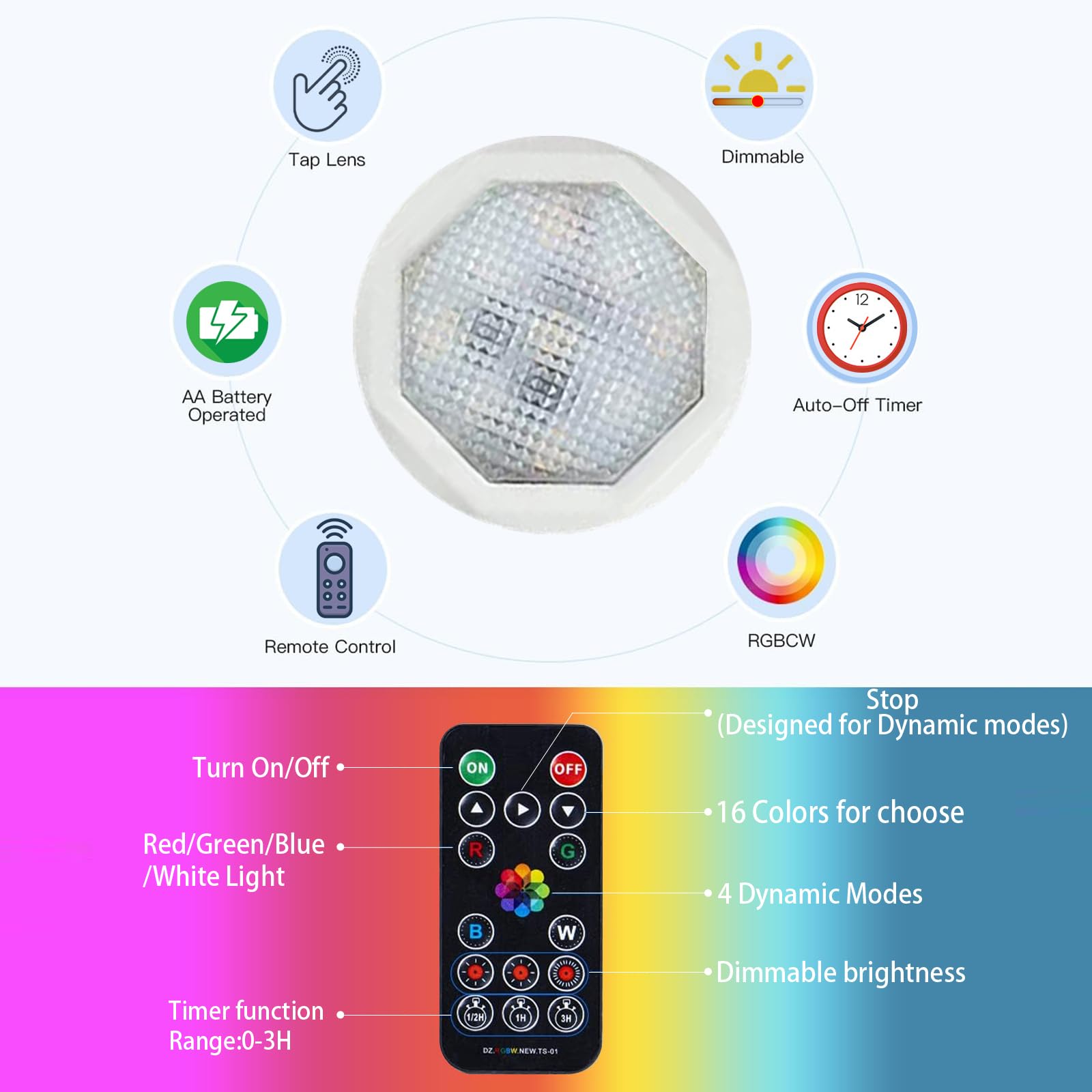 FINCMY Battery Operated Wall Sconces Set of Two, 18 RGB Colors, Remote Control, USB Charging, Beige, Metal, Model LED-000