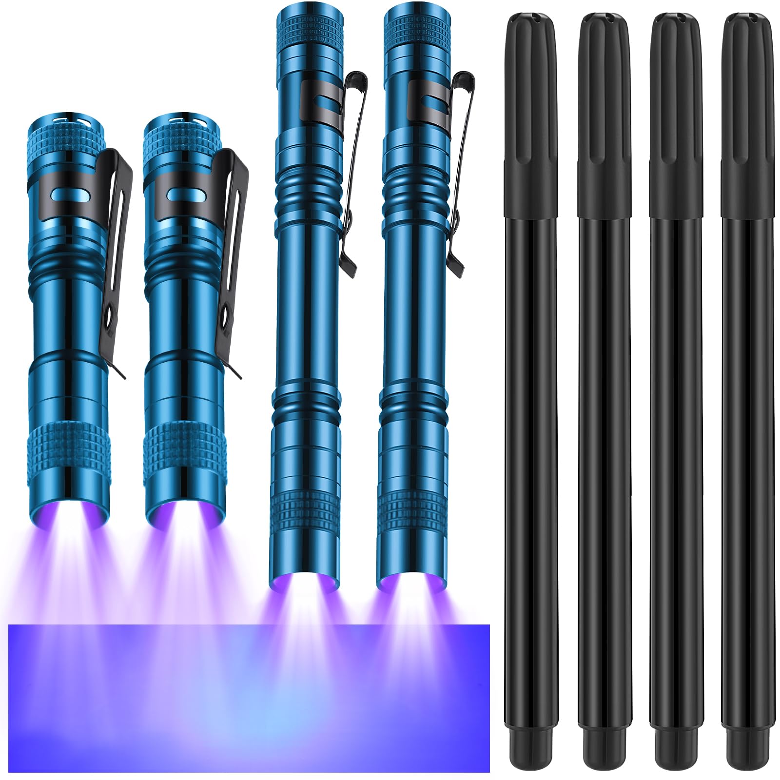 Tegeme 8 Pcs Black Light Markers Set 4 Invisible Ink Pen 4 Mini UV Flashlights Invisible Ink Marker Disappearing Pen for Spy Gad
