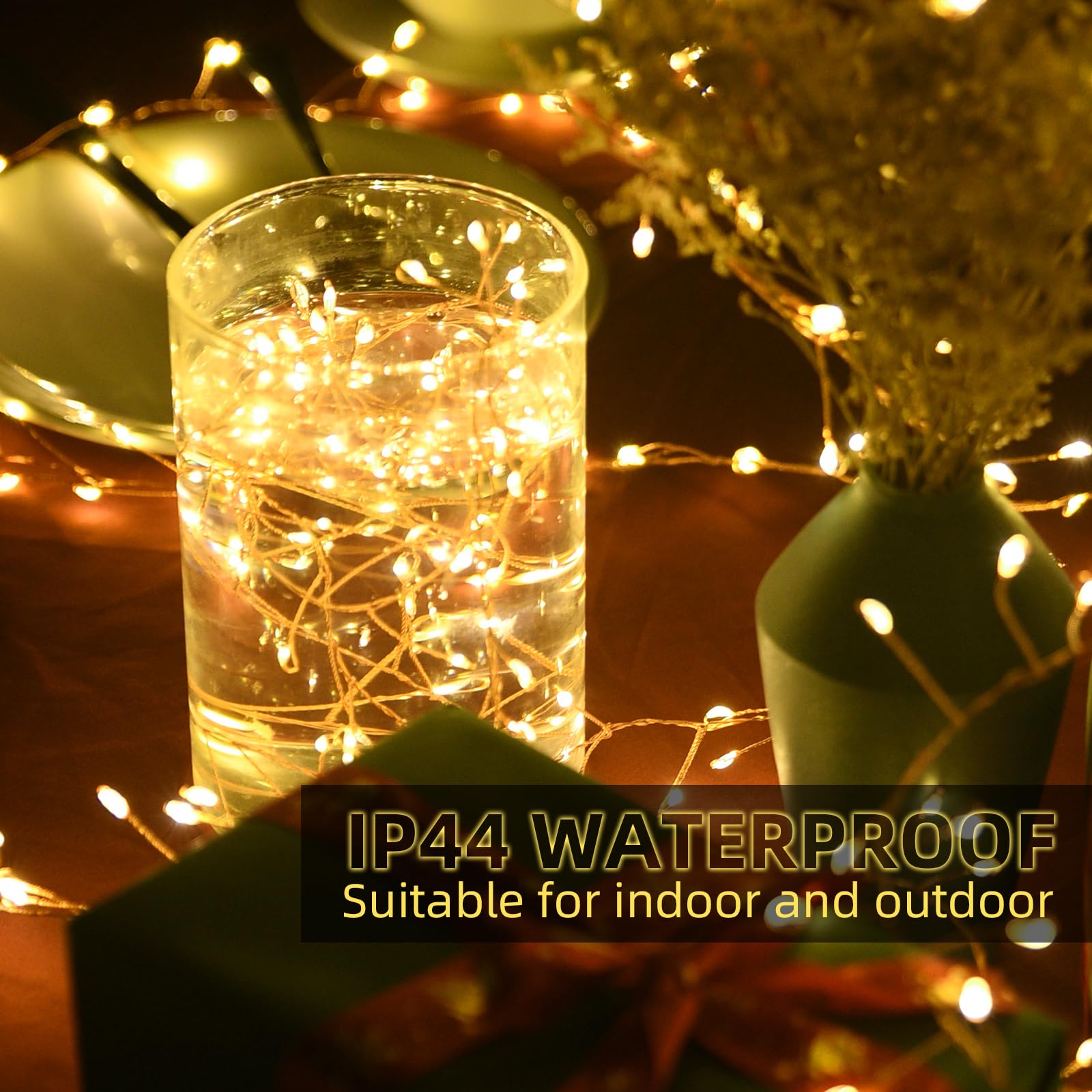 Battery Operated Fairy Lights 120 Led Warm Fairy Lights With Remote Gold Wire Starry Lights 14.7Ft String Lights With Timer Twinkle Lights For Christmas Tree Garland Wreath Wedding Party Xmas