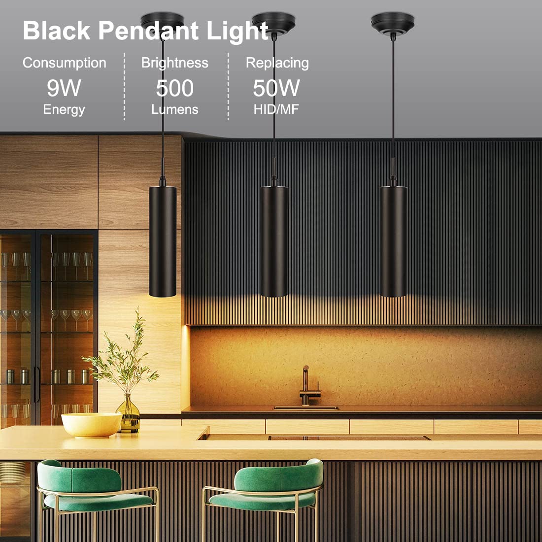 Dakason Black Pendant Light, Led Modern Pendant Light Fixture For Kitchen Island, Industrial Pendant Lighting For Dining Room, V