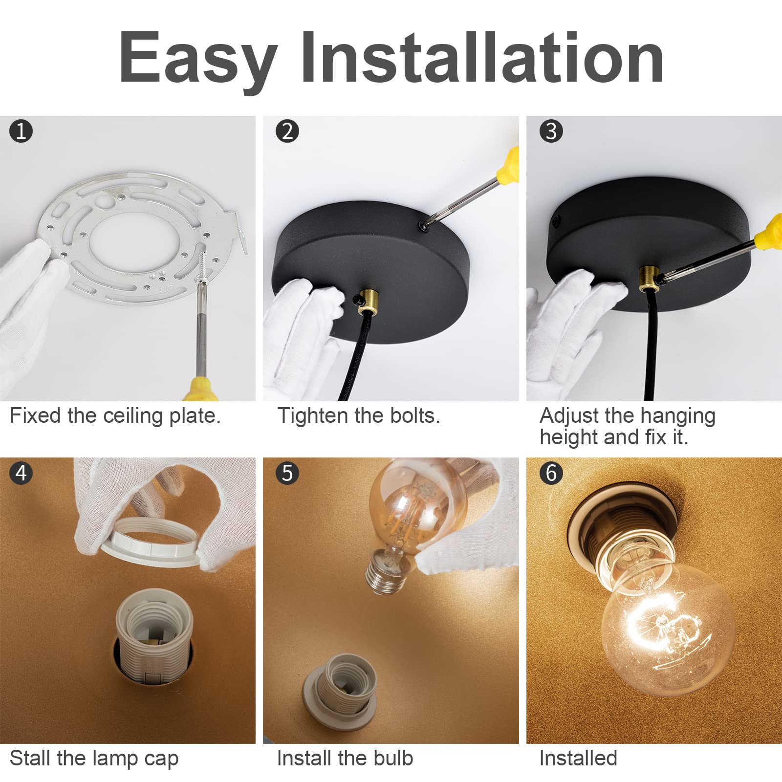 Yhanfengcy Vintage Pendant Light 13.58 &quot;Industrial Pendant Light Dome Black And Gold Line Length 78.74&quot; For Kitchen Island, Dining Room, Bedroom,Farmhouse Pendant Lighting