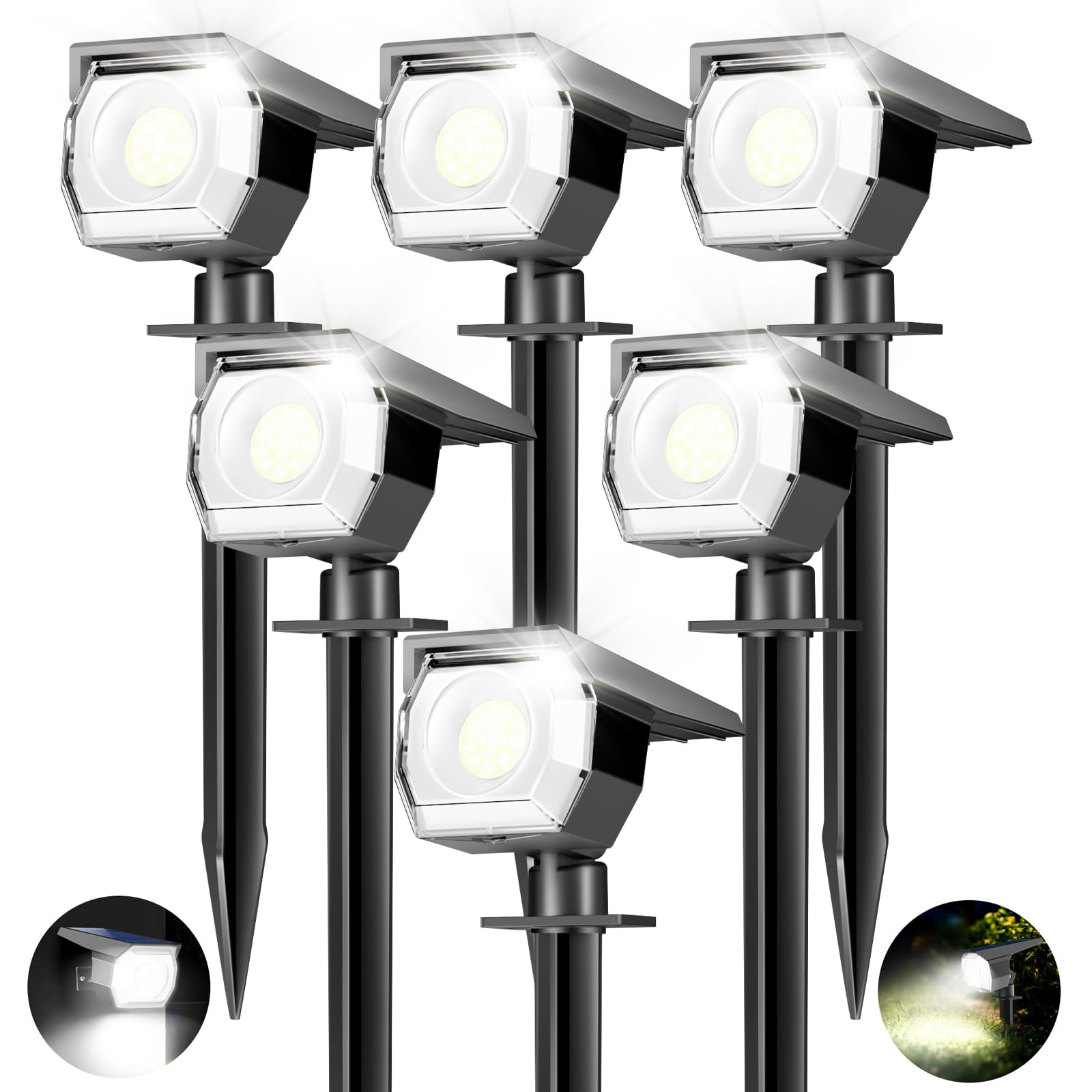 Peasur 6 Pack Solar Lights Outdoor, Solar Powered Spot Uplights Waterproof with 3 Modes 2-in-1 Auto On/Off Solar Spotlights Land