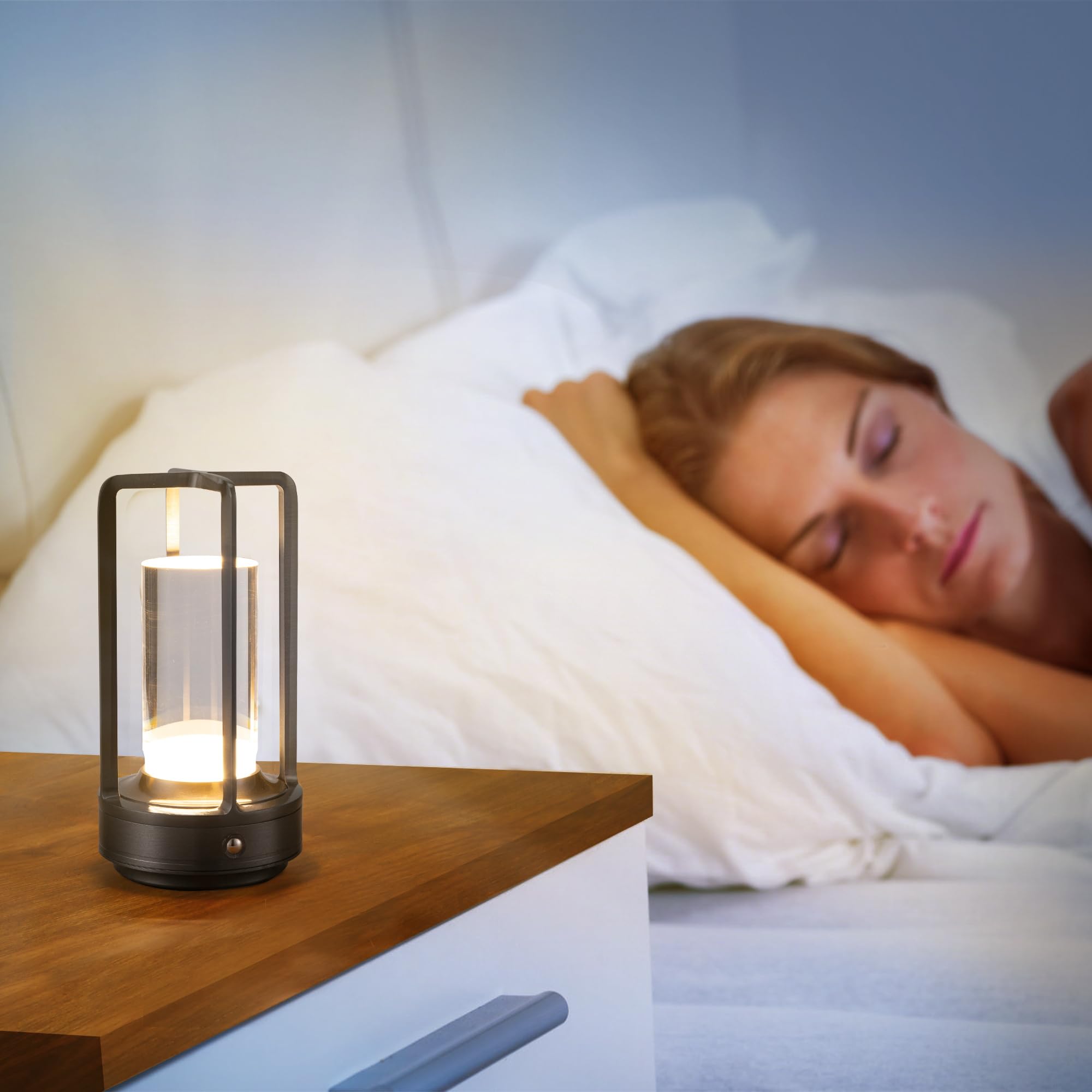 Anxingtools Portable Metal Table Lamp, Rechargeable LED, 3 Color Dimming, 3.54inD x 3.54inW x 6.89inH, Gray, Model AN-