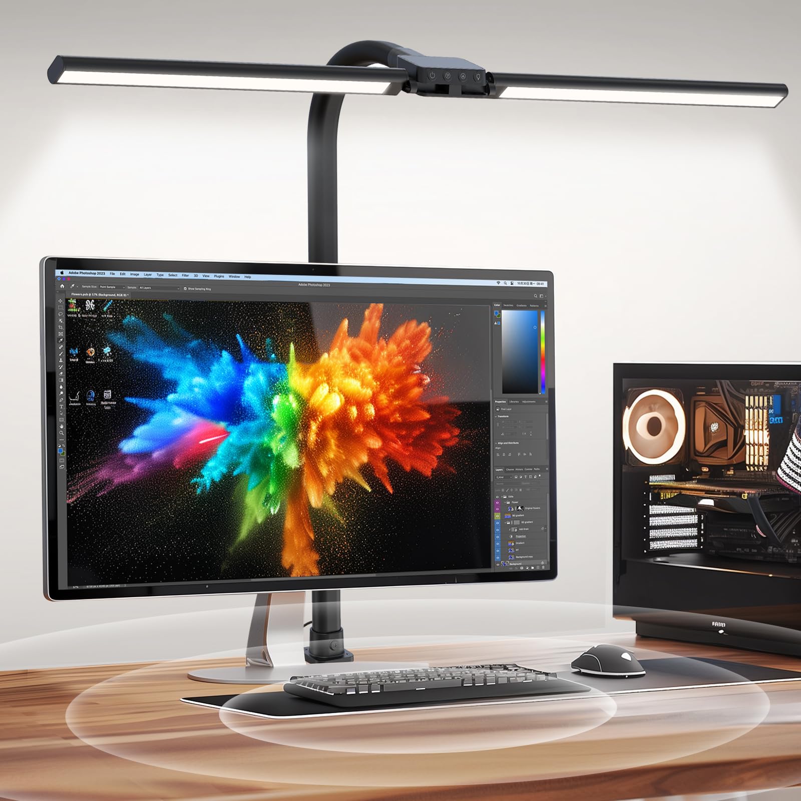 LED Desk Lamp for Home Office, Eye-Caring Desk Light with Clamp, 15W Double Head Architect Task Lamp Stepless Dimming, Flexible 