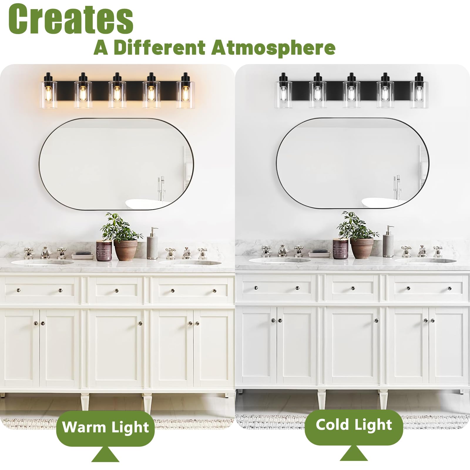 Dpyrrhic 5-Light Vanity Light Fixture, Matte Black Bathroom Lights with Clear Glass Shade, Wall Sconces for Bathroom and Hallway