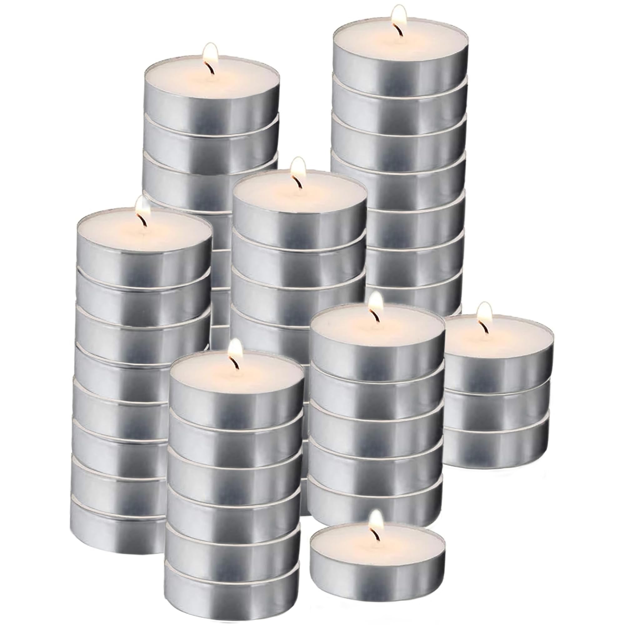 Bulk Mini Tea Lights - 50 Unscented White Travel Candles for Shabbat
