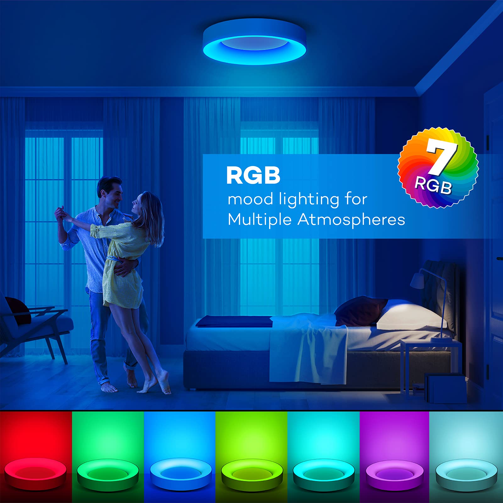 Annaror Rgb Flush Mount Ceiling Light With Remote Control, 2400Lm Dimmable Ceiling Light Fixture, 3000K-6500K Modern Low Profile