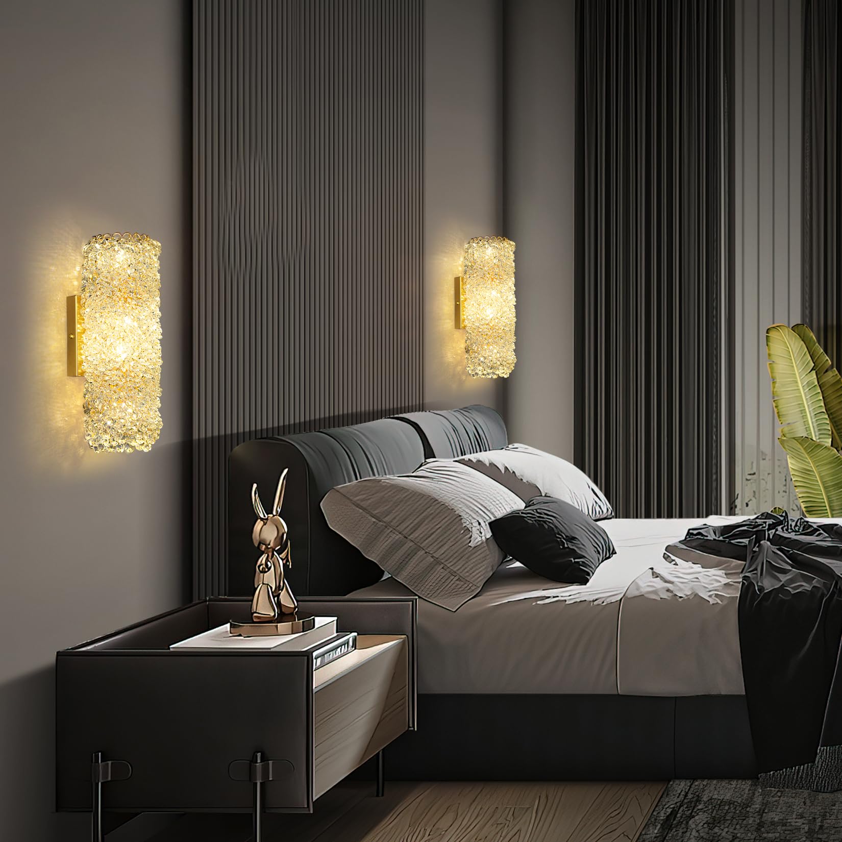 Crystal Wall Sconces,Modern Beaded Crystal Wall Light Fixtures,Indoor Gold Wall Lamp,Crystal Vanity Wall Mount Lamp,Elegant Wall