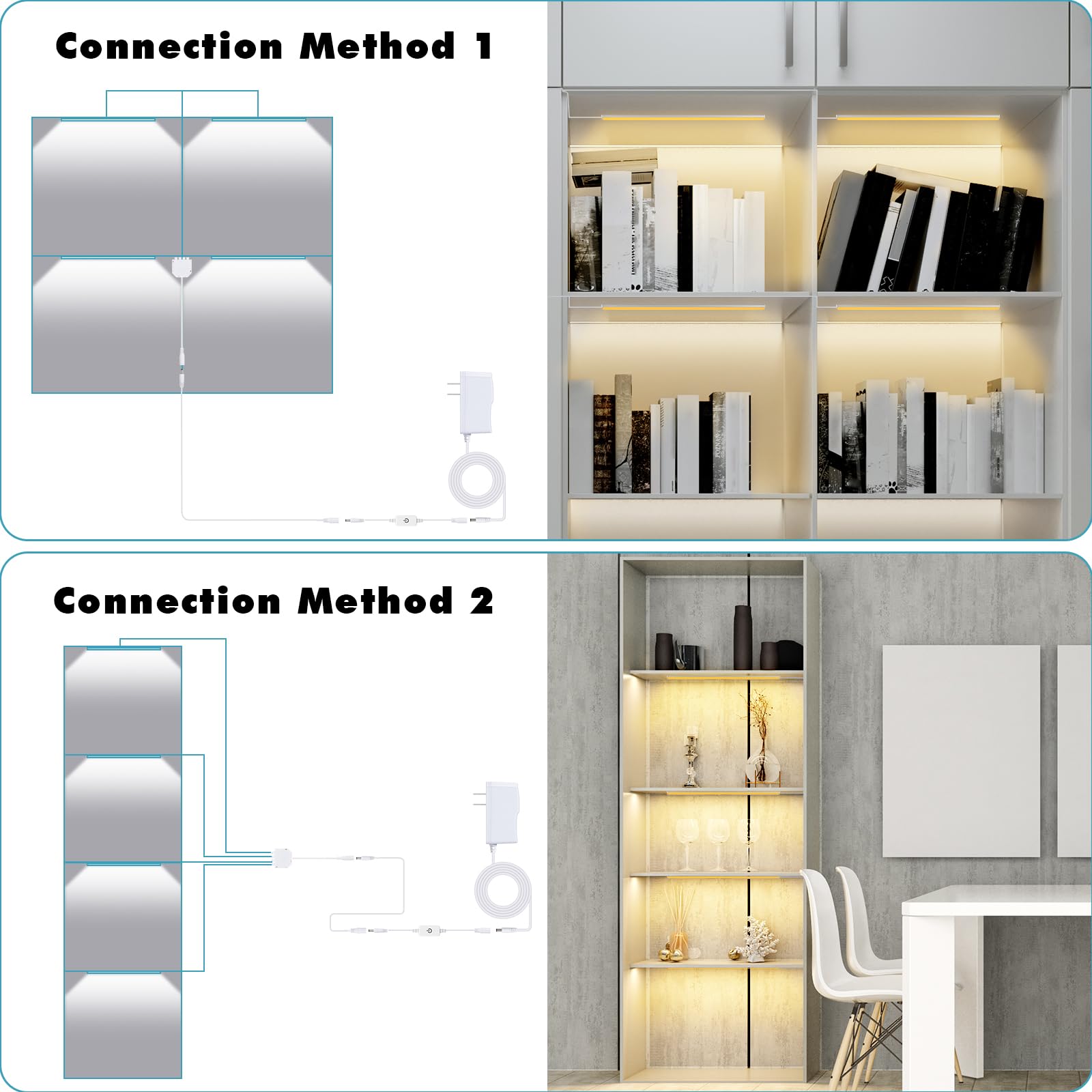 JUSJUBR LED Shelf Lighting, Dimmable with Memory Function, 4x12 inch, Warm White 3000K, Aluminum, for Display Cases and Closets