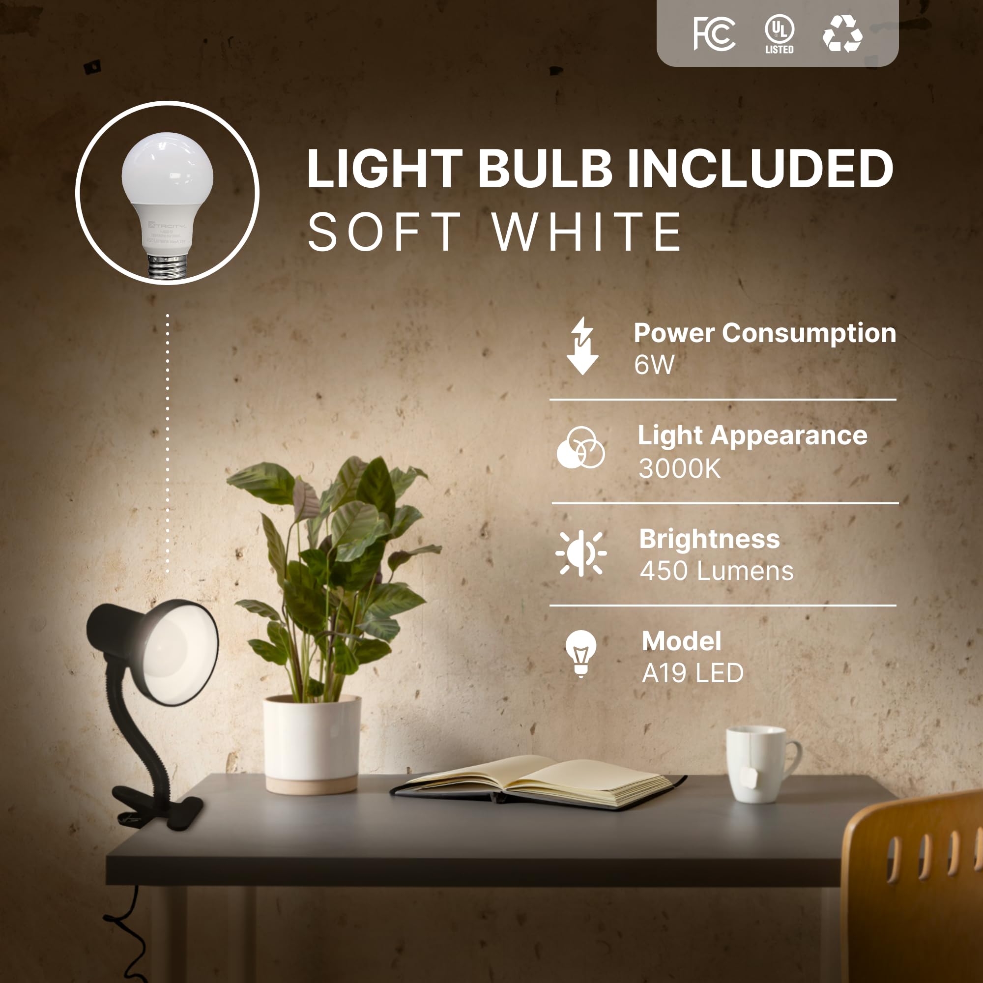 Xtricity LED Desk Lamp, 360° Flexible Gooseneck, 6W A19 Bulb, 10.25” Height, Black Finish