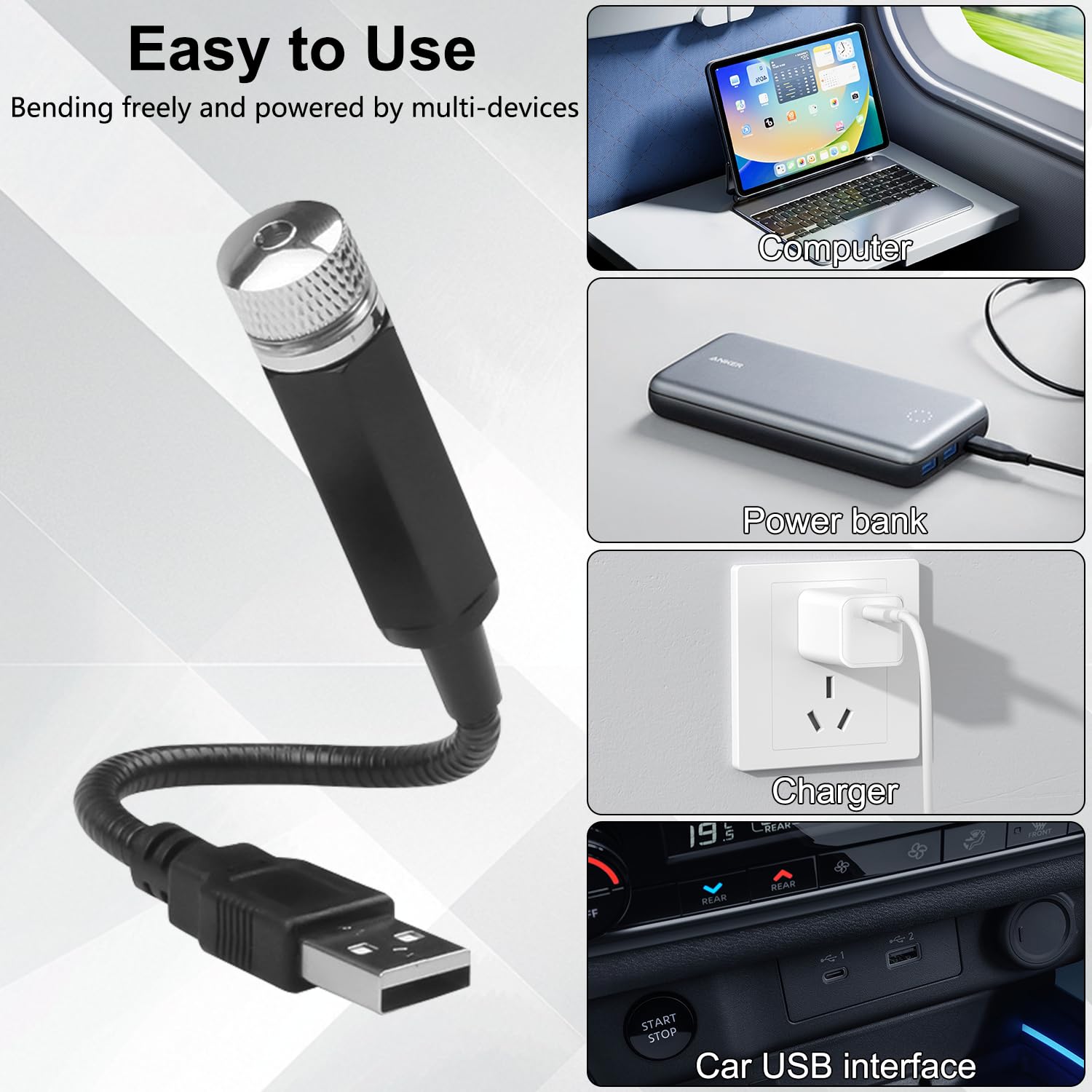 LEDCARE USB Star Projector Night Light, Portable Adjustable Car Roof Lights, Violet Blue, Model SP-2, Aluminum