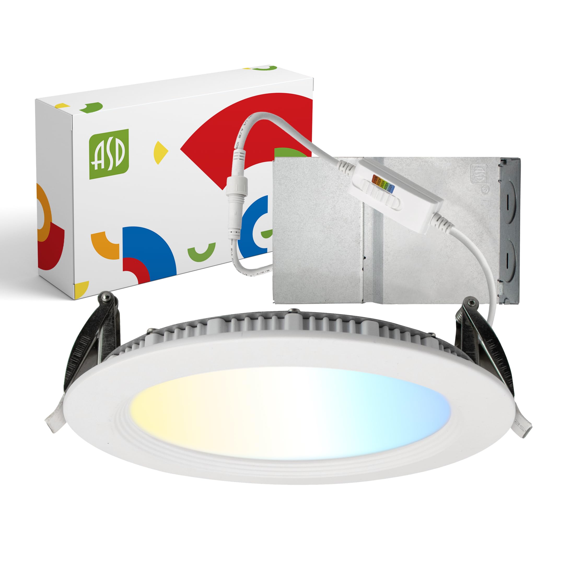 ASD LED Recessed Lighting 6 Inch, Round Commercial Downlight, Mini Panel with Baffle Trim, 6 15W 120-277V CCT Selectable 2700/30