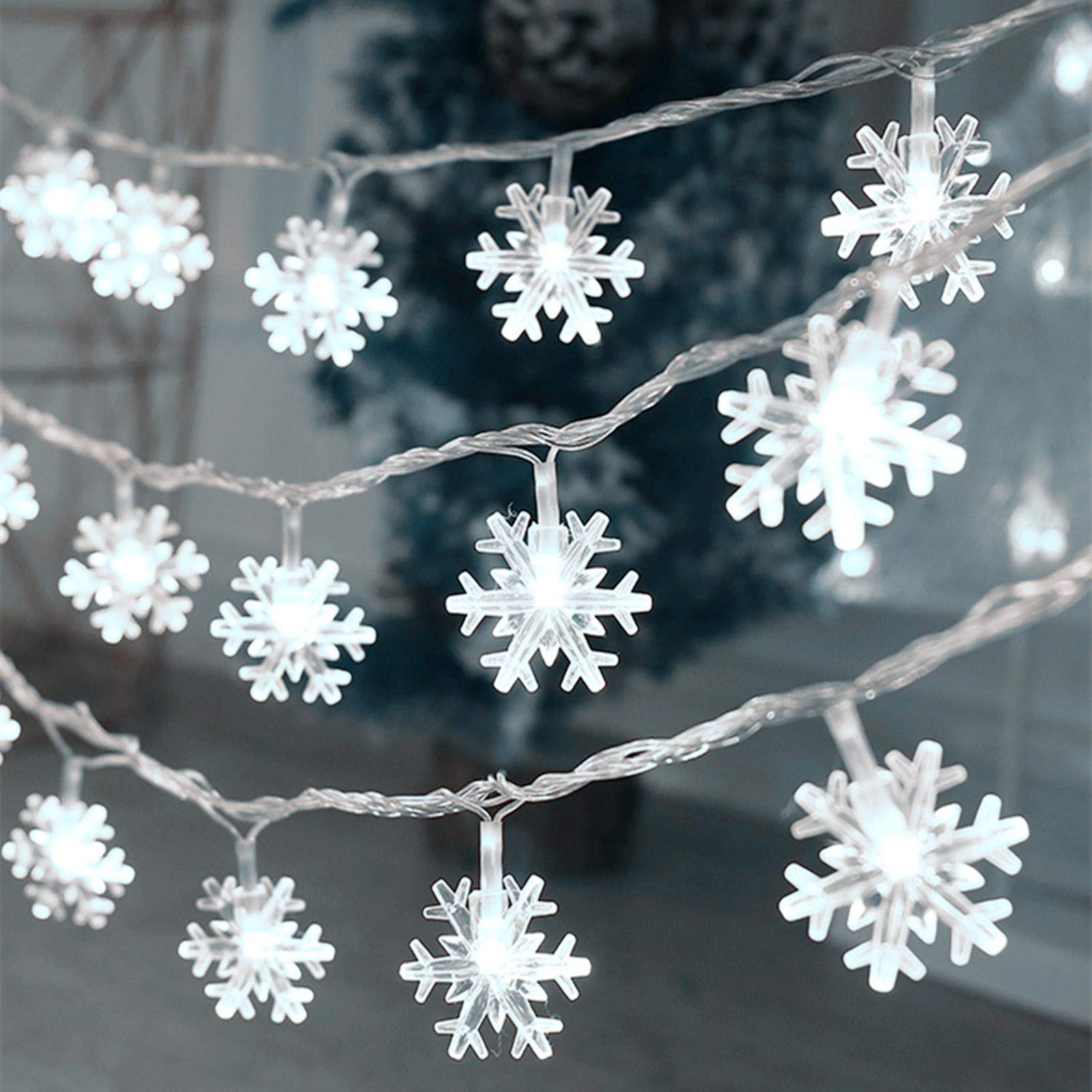 Christmas Lights  20 Ft 40 LED Snowflake String Lights Battery Operated Waterproof Fairy Lights for Bedroom Patio Room Garden Party Home Xmas Decor Indoor Outdoor Christmas Tree Decorations Cool White