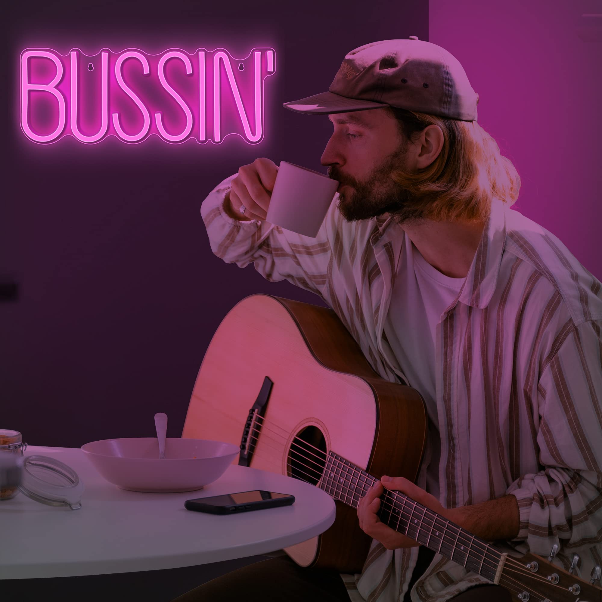 Lumoonosity Bussin Neon Sign - LED Wall Decor for Gamers - Extra Large 16.9 x 6.5-inch - BUSSIN PINK - Model NS-BUSSIN PINK
