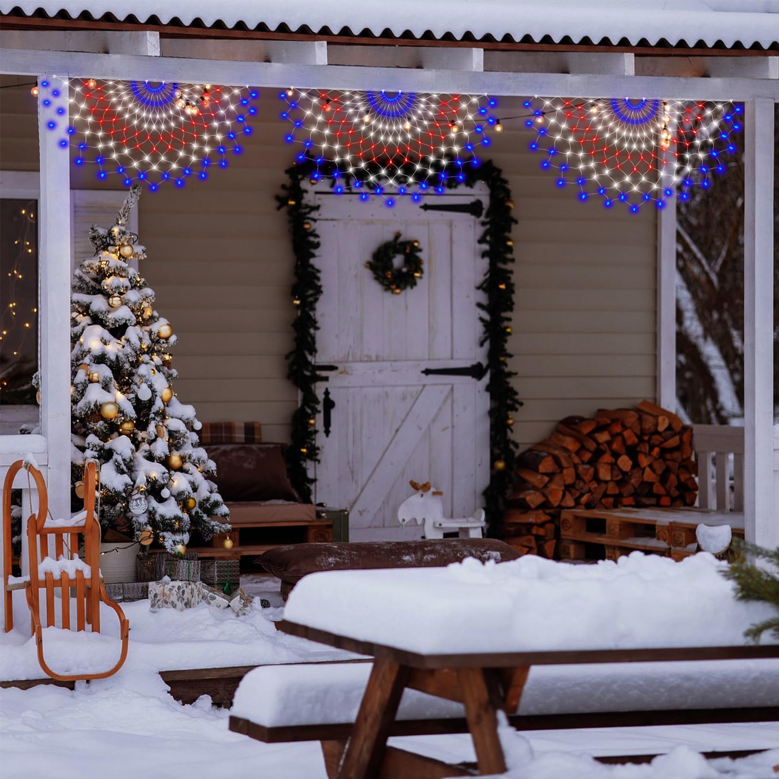 Leisure World 150 Led American Flag Lights, 3 Pack, 8 Modes, Outdoor Patriotic Decor