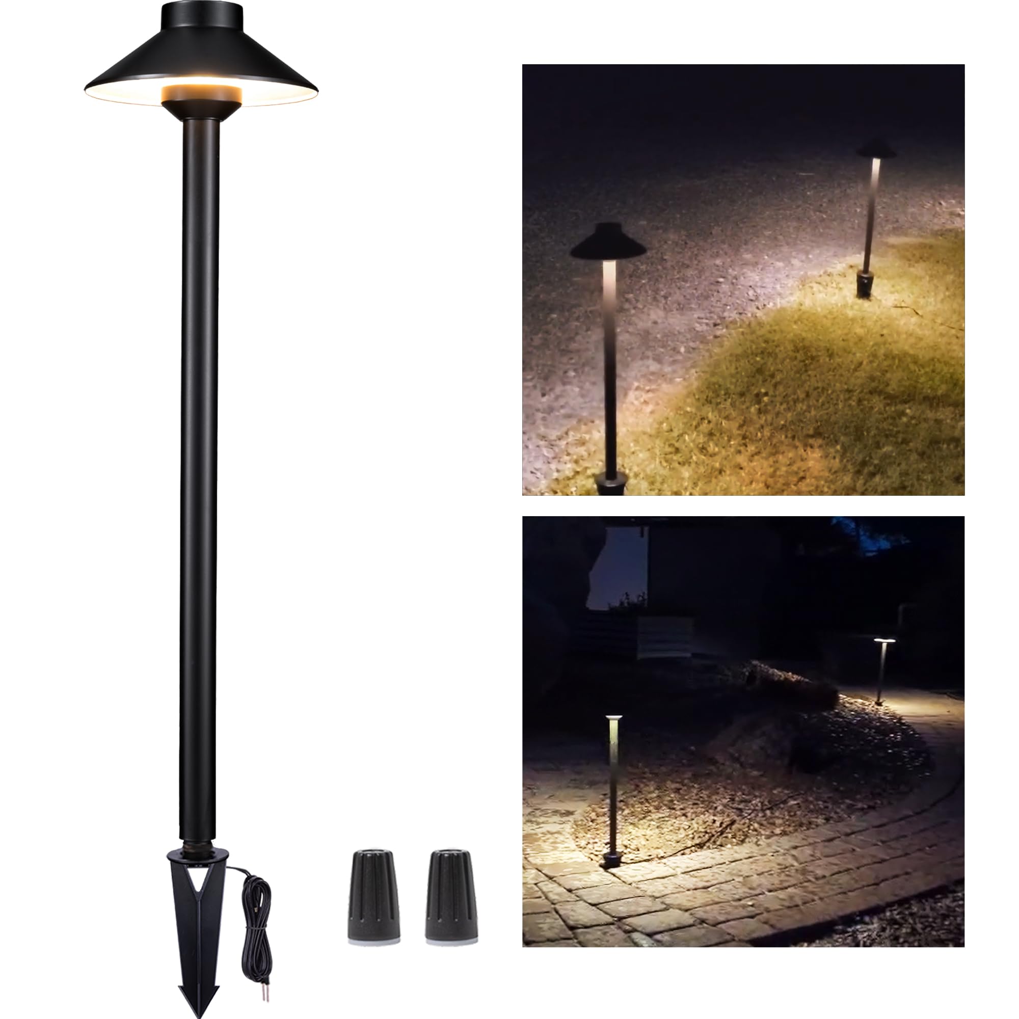 Gardenreet Outdoor Brass Pathway Lights - Black Low Voltage Landscape Path Lighting Wired, 12v Walkway Light LED IP65 Waterproof