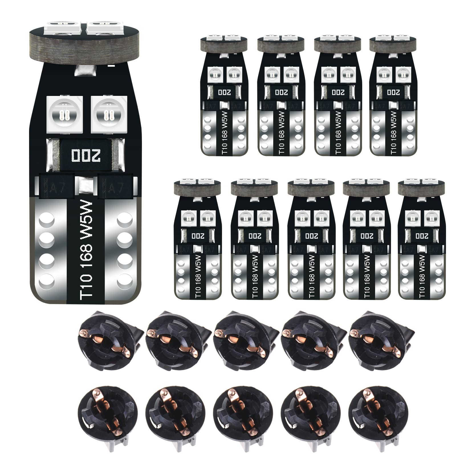 Dodofun 12V Deep Blue T10 Pc168 Pc175 Pc194 Pc194B Pc195 Pc160 Pc161 Pc195Na Instrument Cluster Light Led Bulb Replacement For Dashboard Dash Panel Gauge Indicator Lamp 158 168 194 2825 With Socket