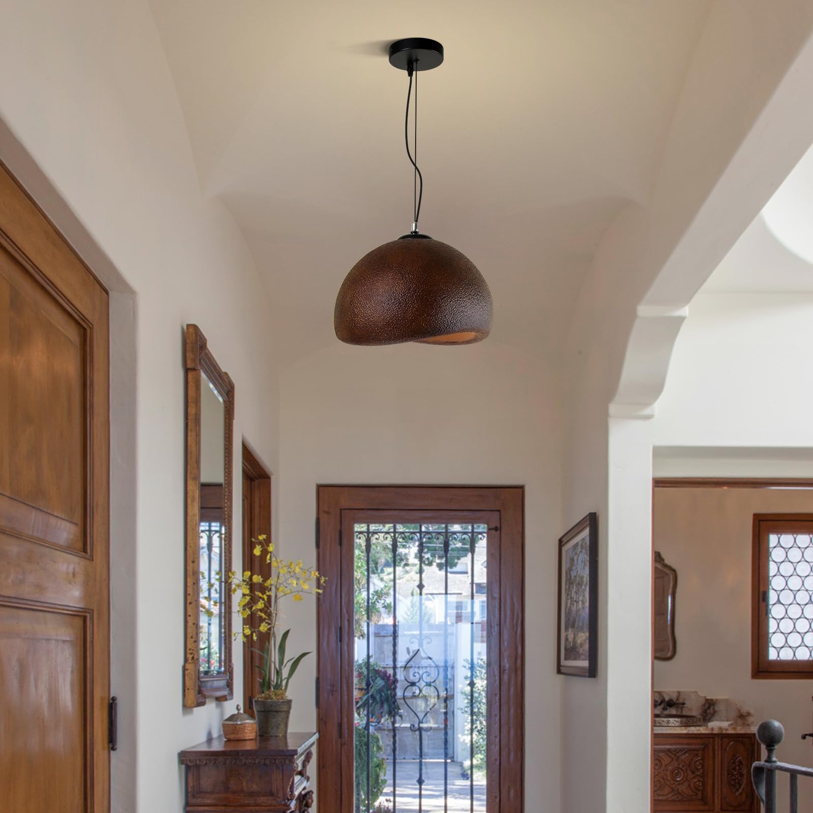 JAYMP Wabi Sabi Pendant Light, 50cm Dark Brown, Polystyrene, E26 Base, Bird Nest Shape, Model GB7499 for Dining Room & Kitchen Island