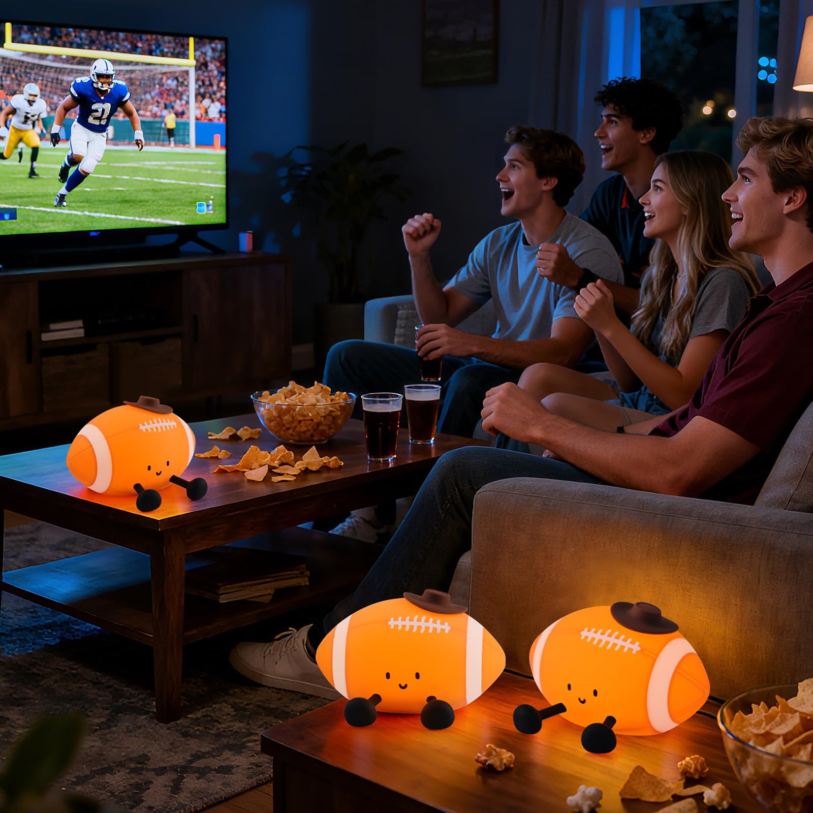 YISUN Football Night Light, Rechargeable Silicone Nursery Lamp, 5.1" Orange Rugby Decor for Kids Room, Model DH-BFLD27