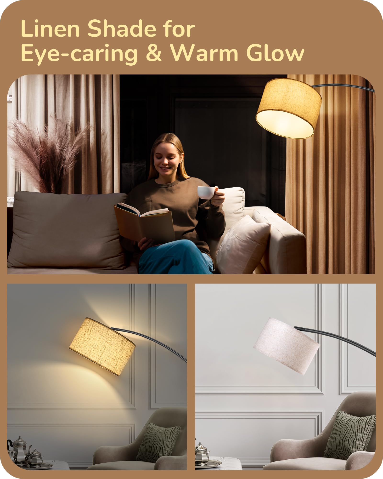 EDISHINE 78.3" Dimmable Arc Floor Lamp with Remote, Black Metal, 5 Color Temperatures, Model HFLK04X, Modern Design for Living Room & Office