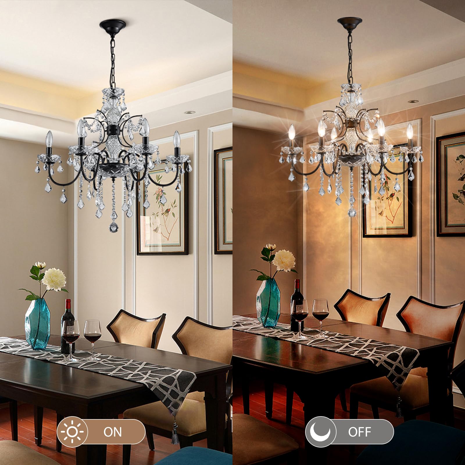 Bestier 6-Light Crystal Candle Candelabra Chandelier, Black Finish, 26" Dia x 26" H, Model 611885202801