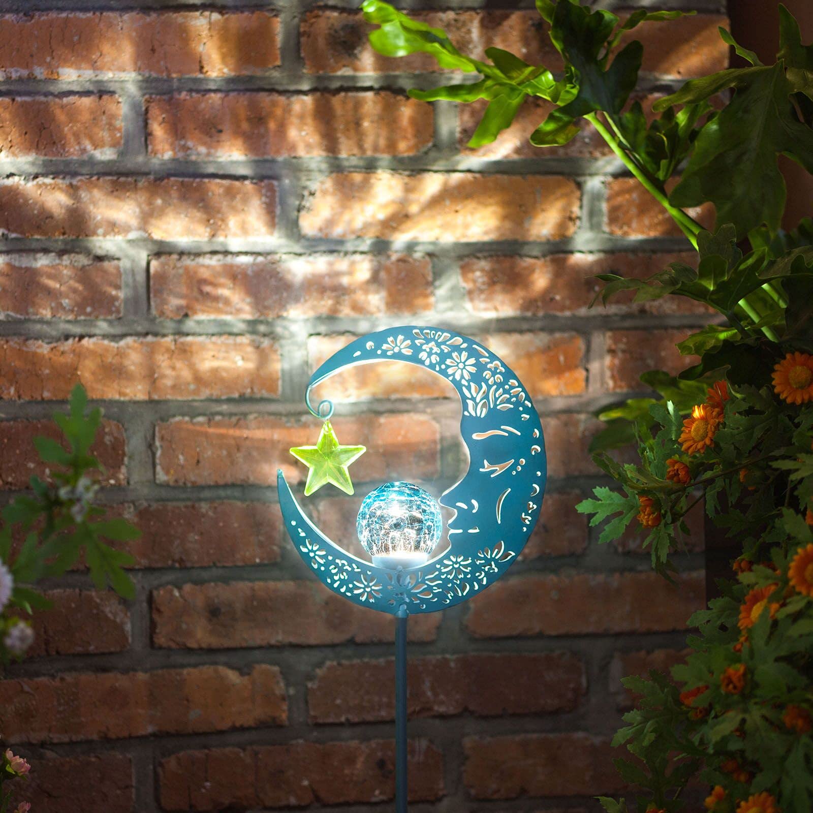 Hapjoy Blue Outdoor Solar Lights - Waterproof Crackle Glass Globe Stake For Garden Decor