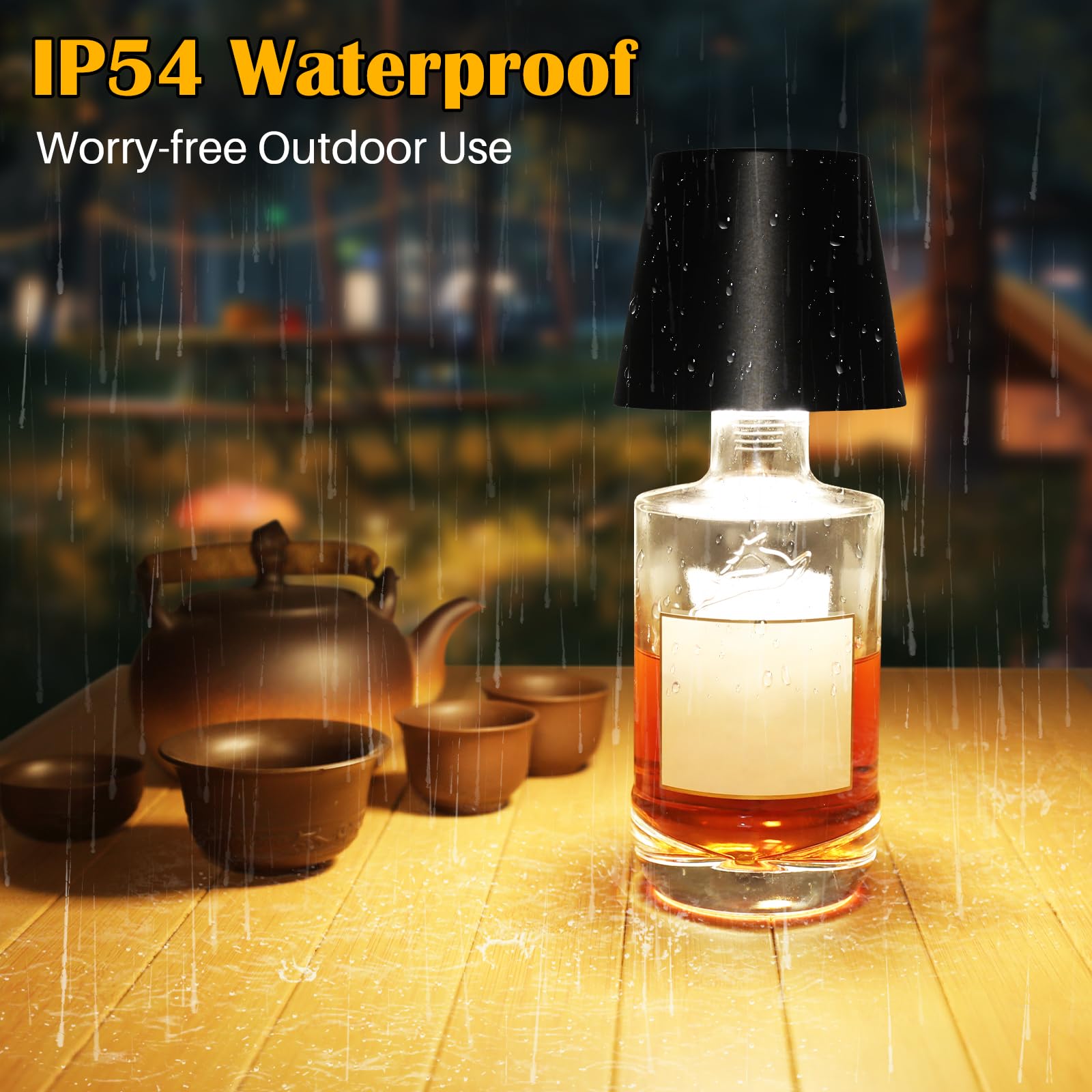 Wireless Bottle Lamp, Adjustable Brightness 3 Color Wine Bottle Light With 2500 Mah Battery, Touch Control Rechargeable Metal Waterproof Table Lamp For Dining Room/Bedroom/Bar, Black
