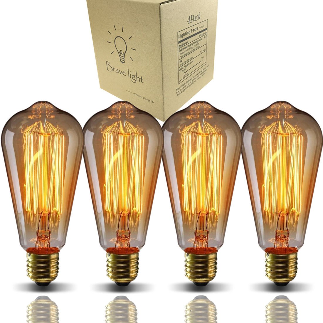 Goendr E26 Edison Bulbs 40W St64 Antique Vintage Warm Dimmable Glass 4 Pack